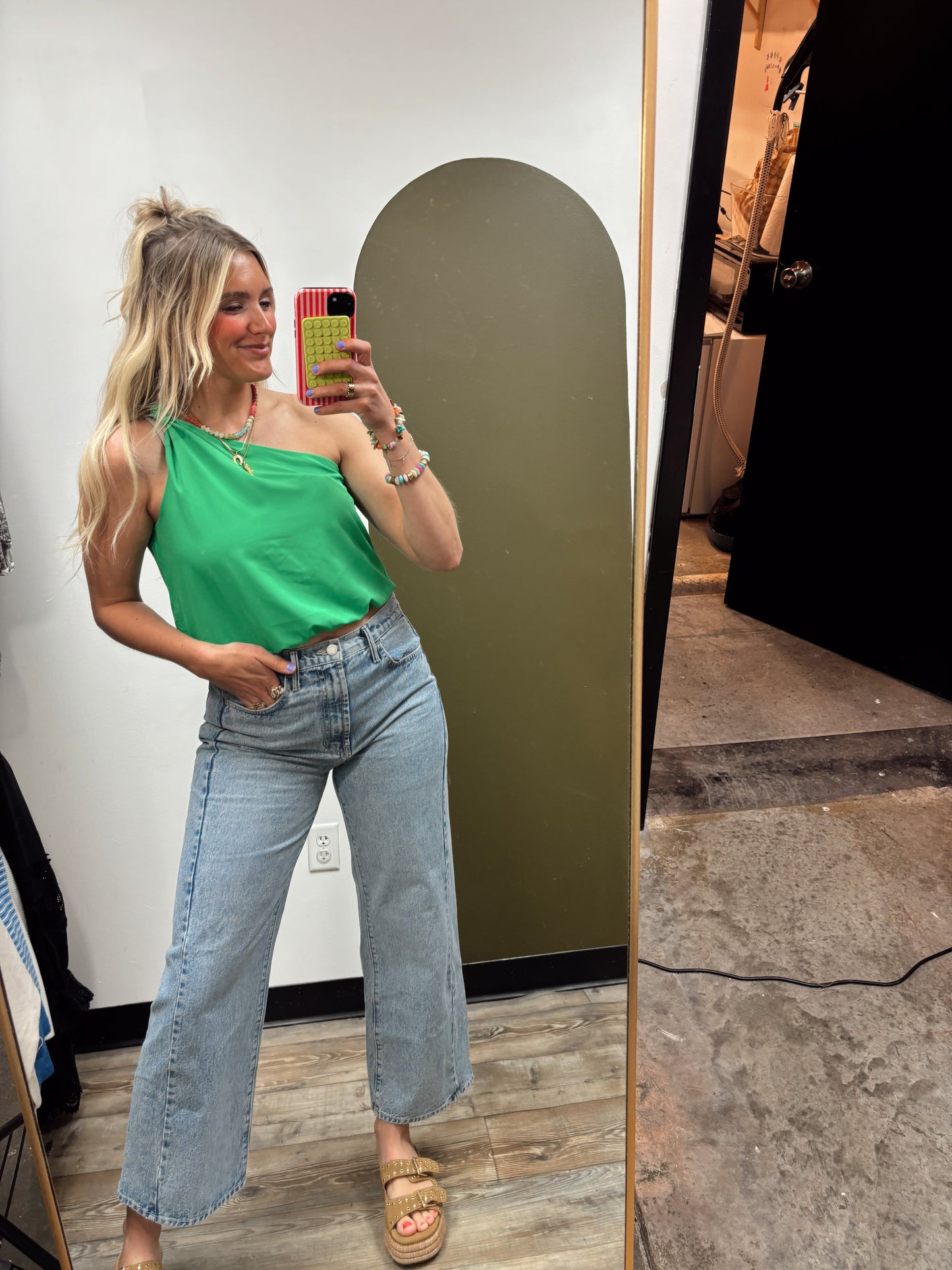 Why Knot One Shoulder Top (Green)