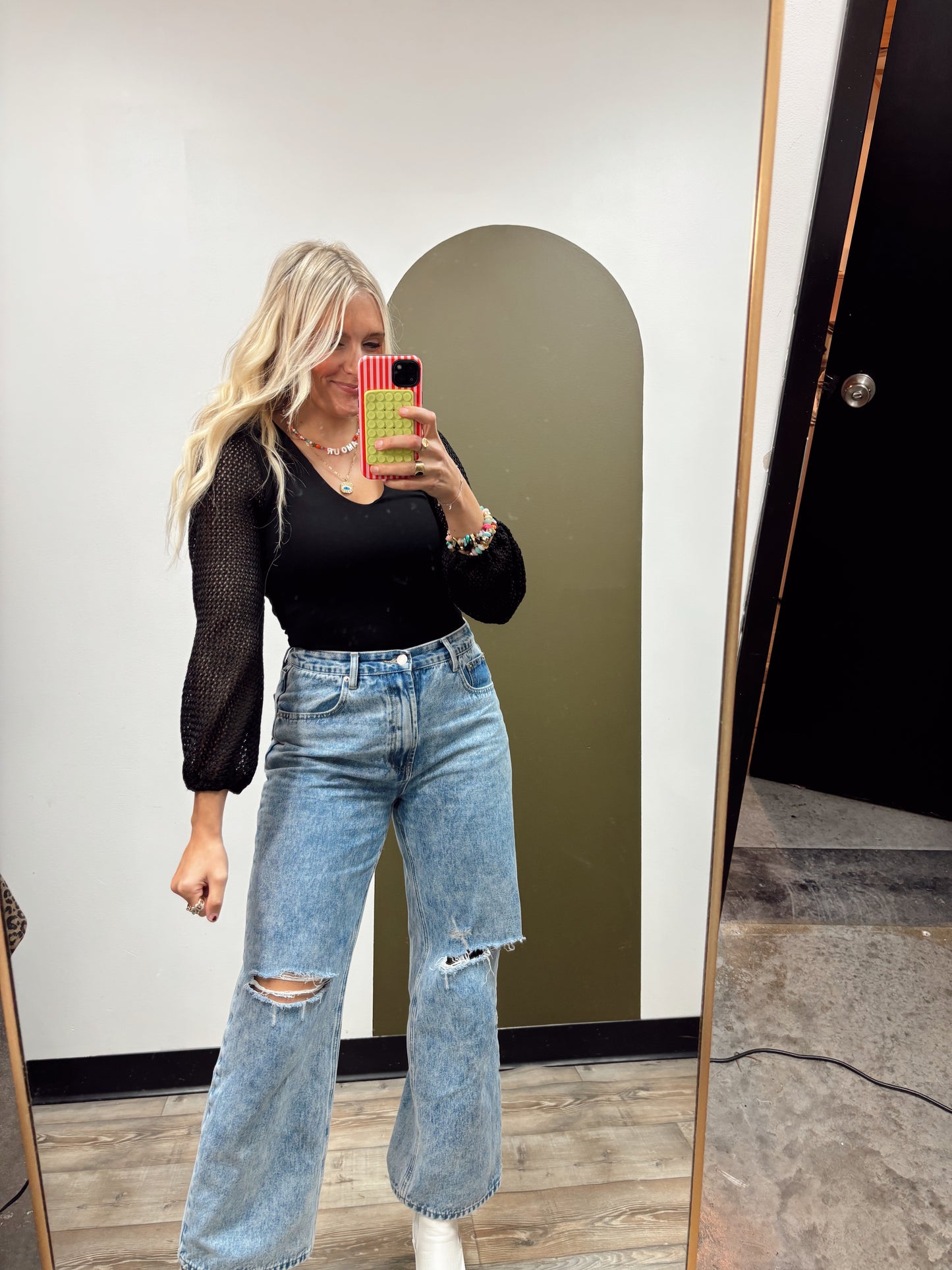 Shiloh Sheer Sleeve Bodysuit (Black)