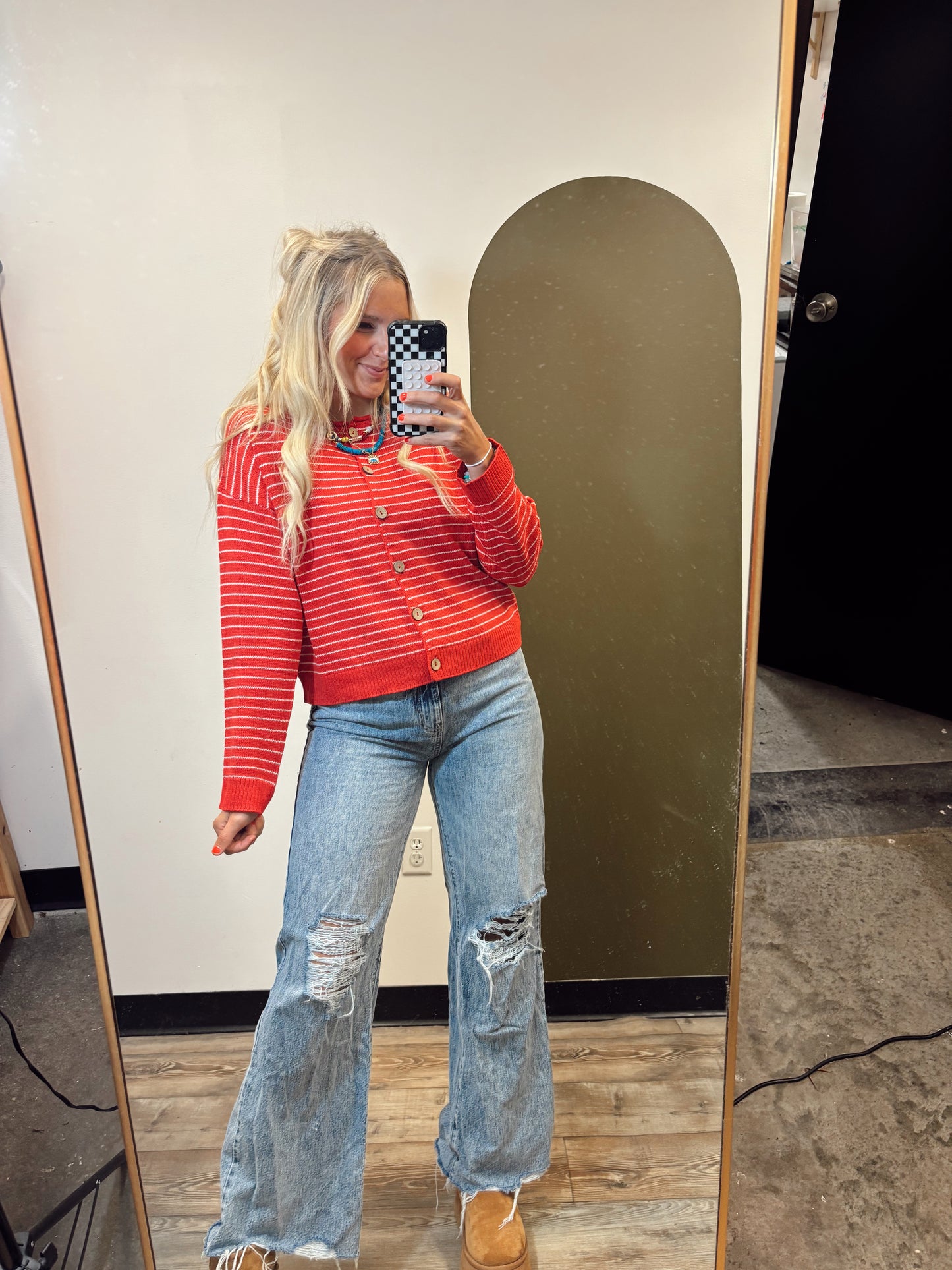 Wren Raw Edge Cardigan (Red)