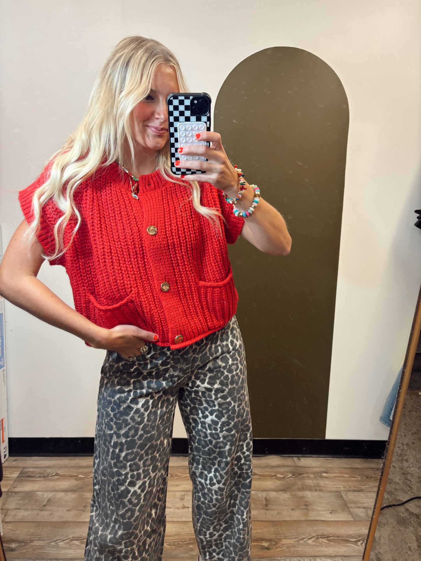 Cheer Team Button Sweater (Red)