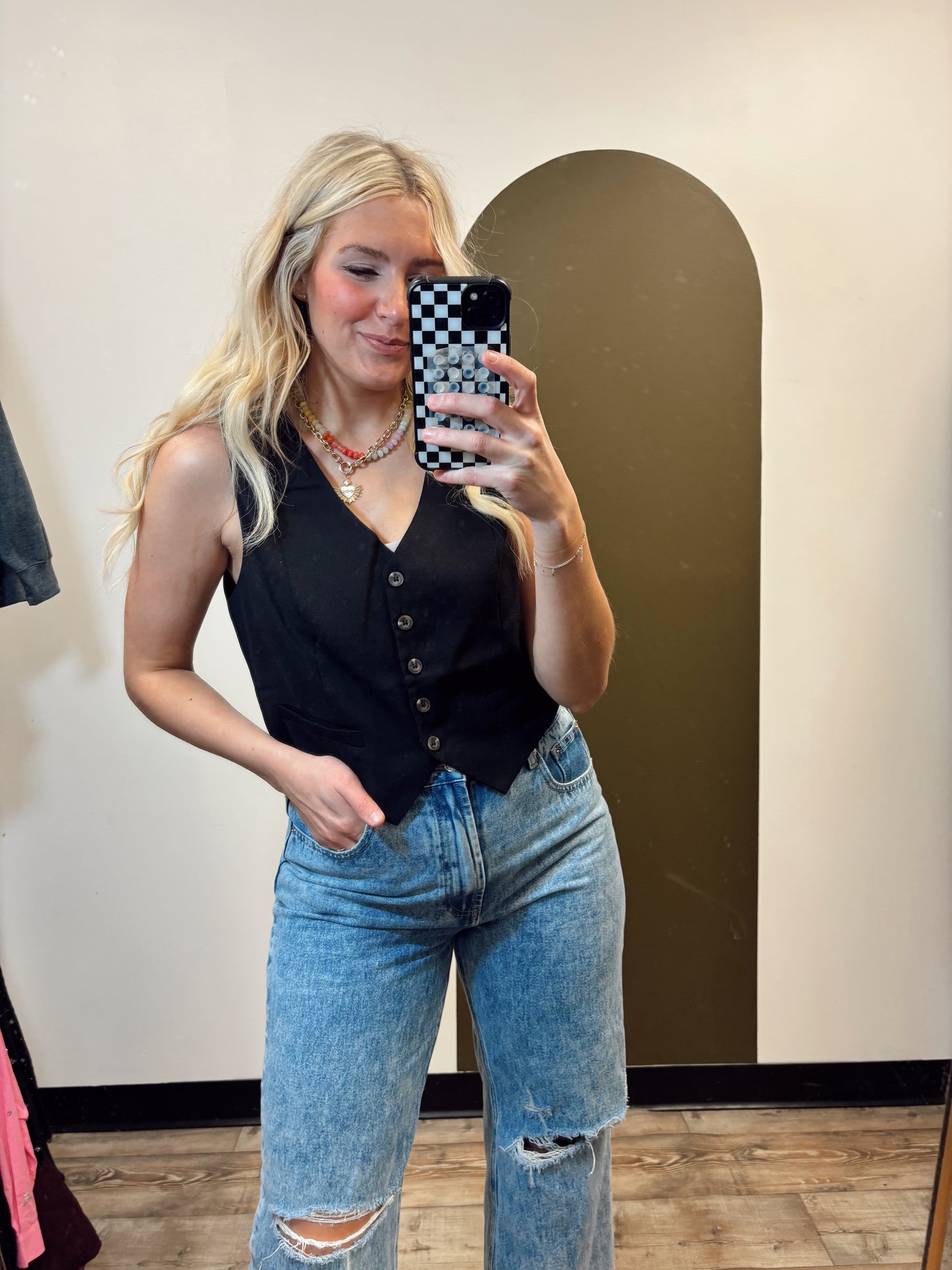 Kayla Button Vest (Black)