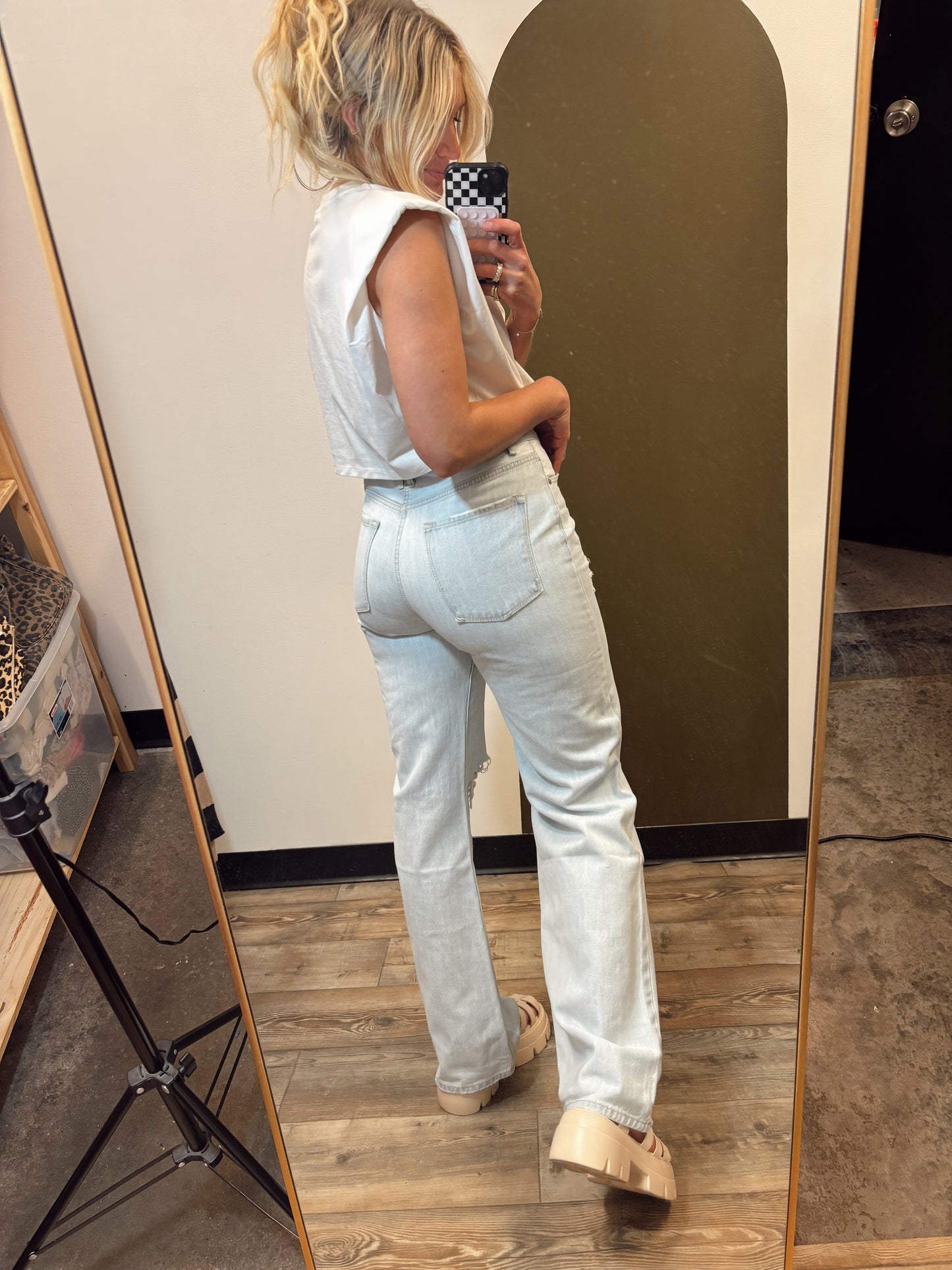 Wide Leg Distressed Denim
