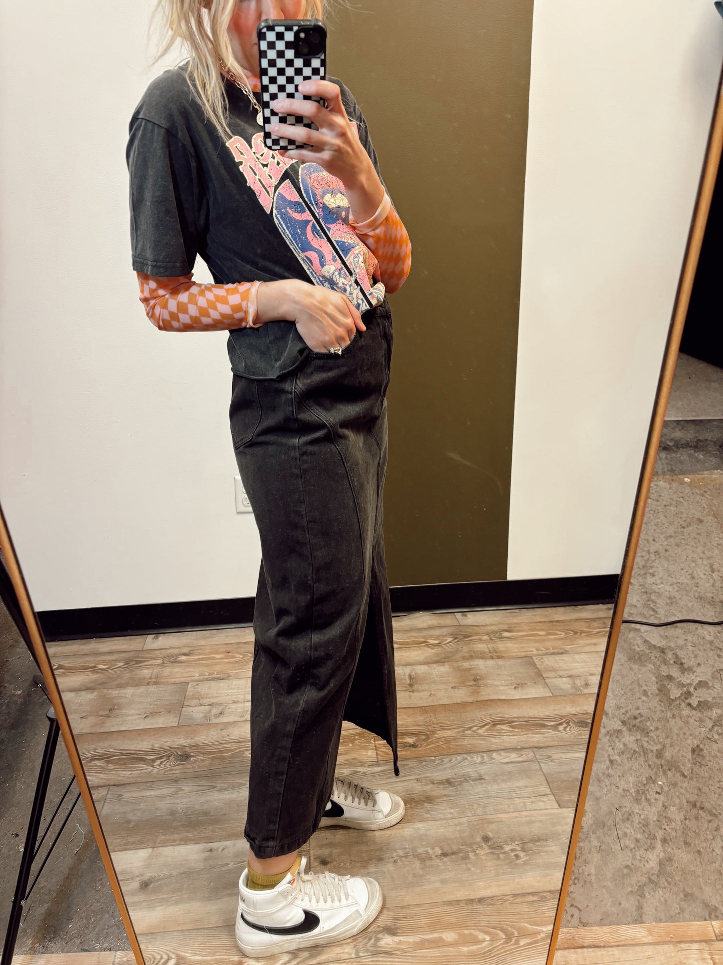 Pamela Denim Midi Skirt (Black)