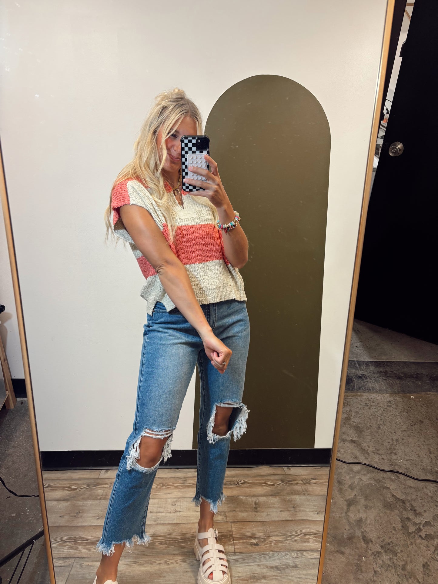 Diana S/S Stripe Sweater (Coral)