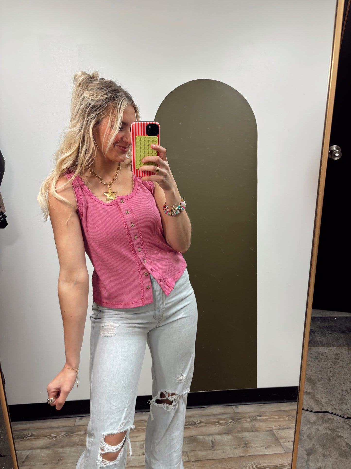 Minny Lace Trim Tank (Fuschia)