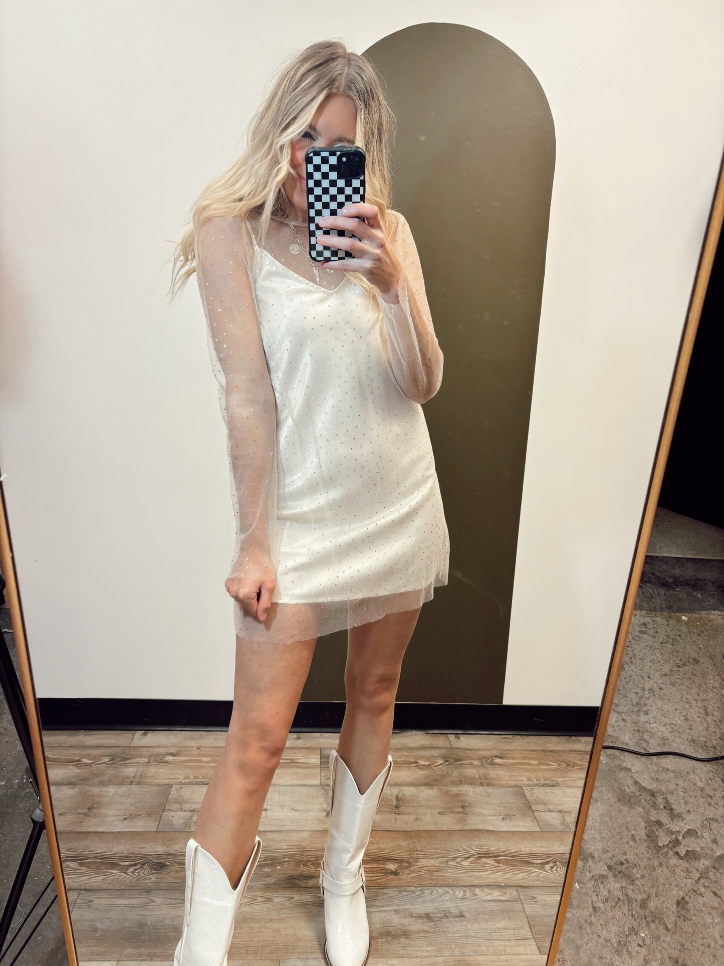 Maron Mesh Shift Dress