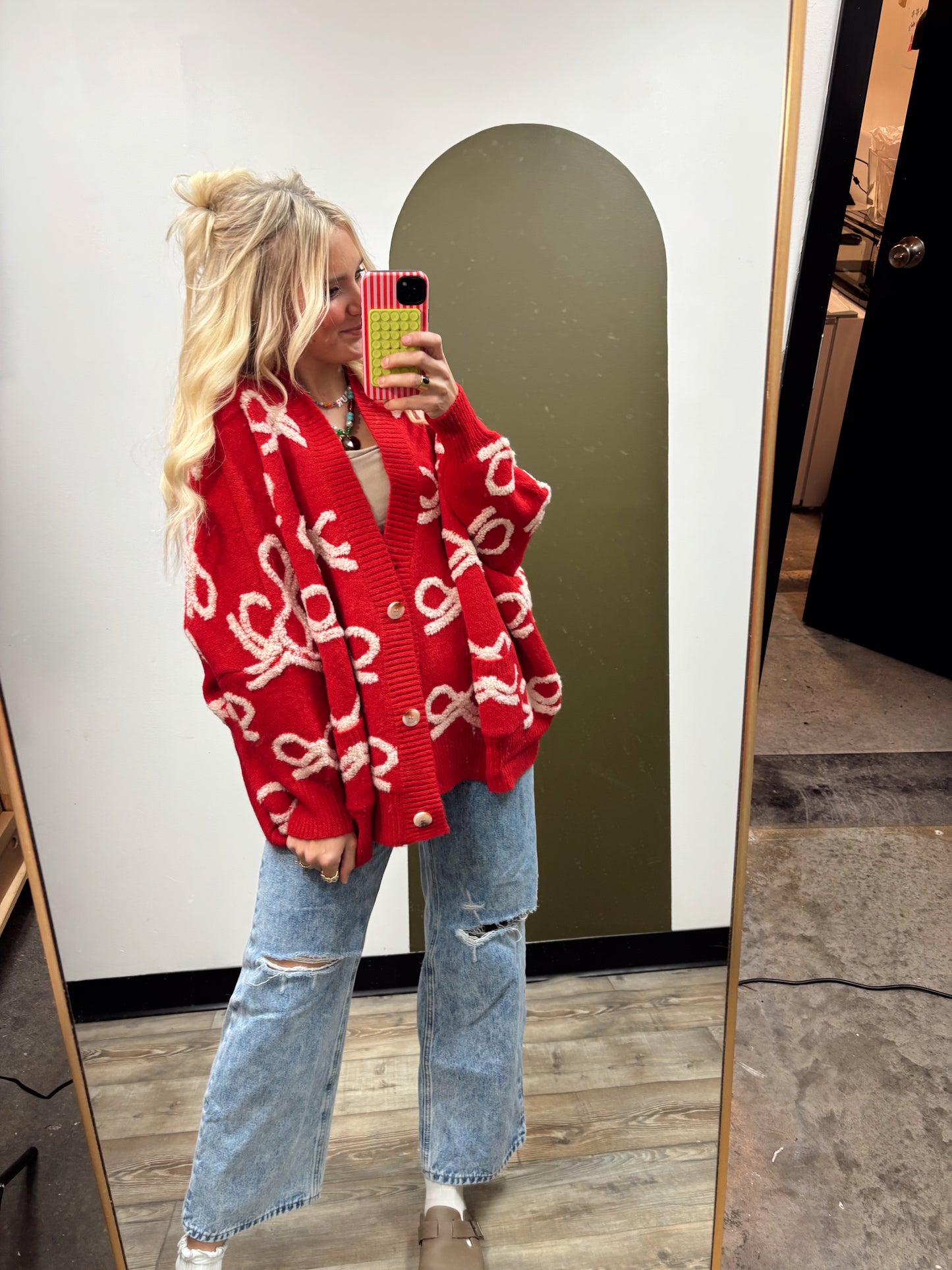 Bow Tied Sweater Cardigan (Red)