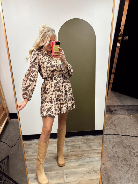 Shelby Floral Mini Dress (Brown)