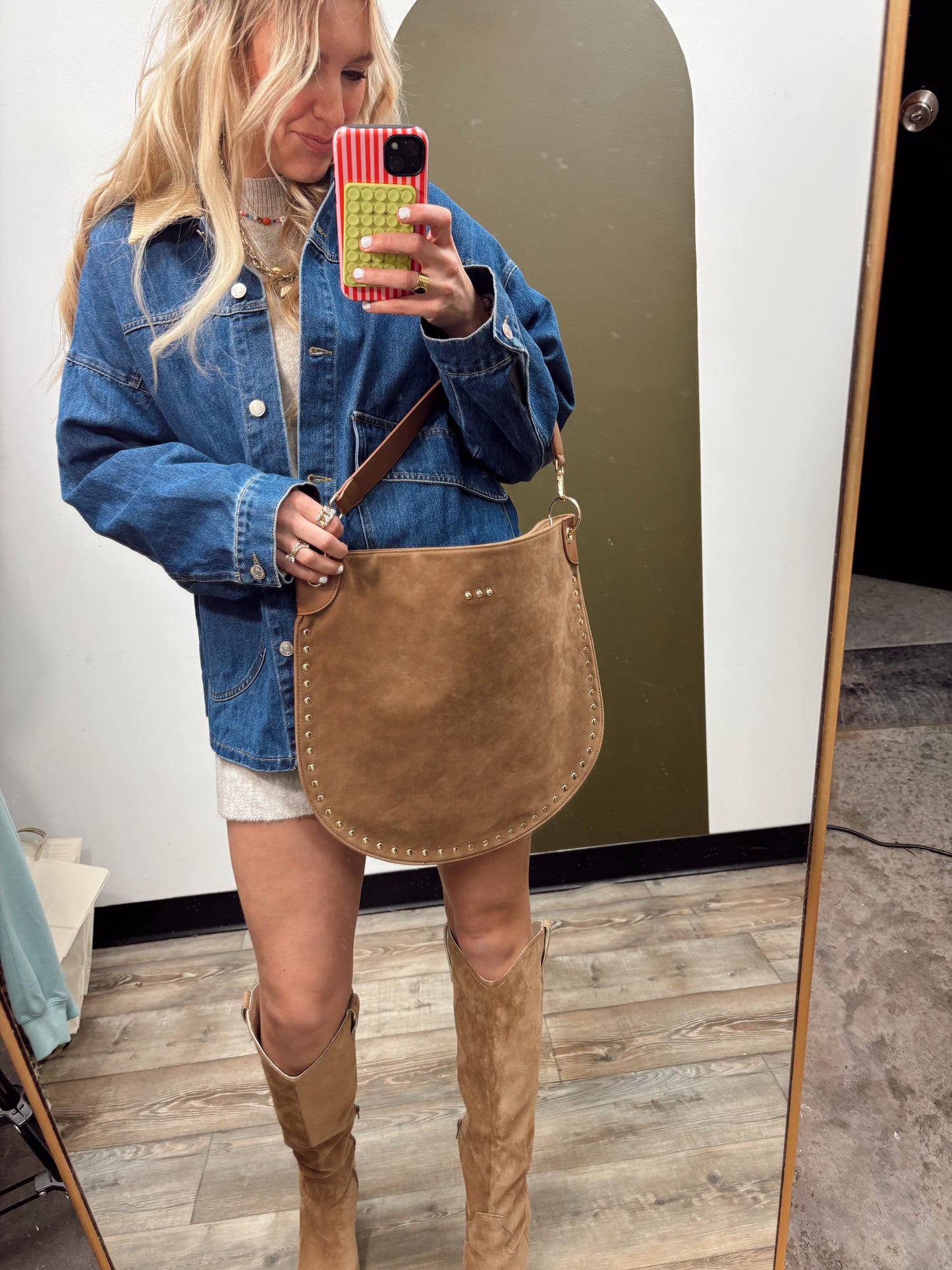 Rosalie Suede Hobo Bag (Taupe)