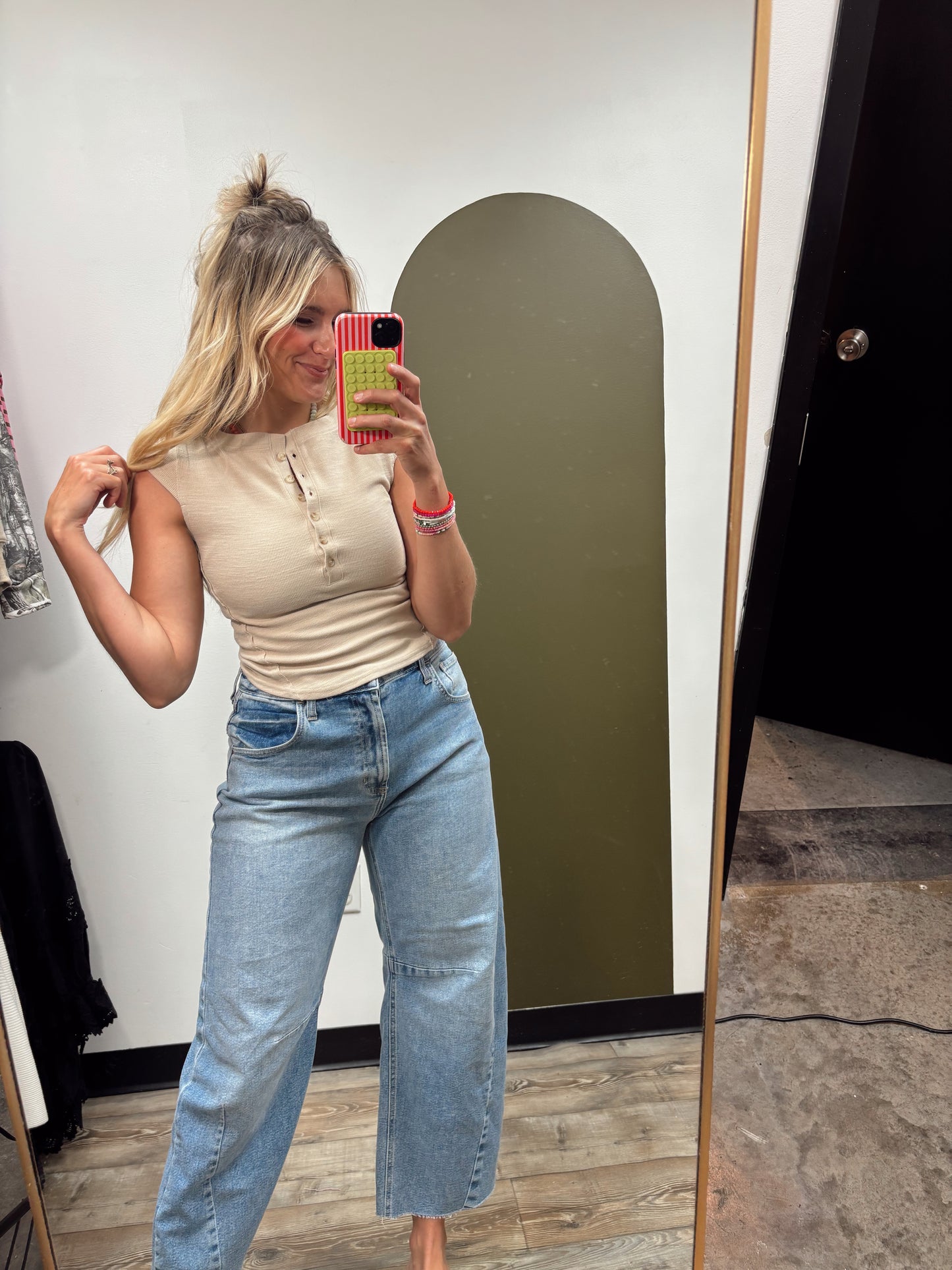 Seam Henley Top (Khaki)