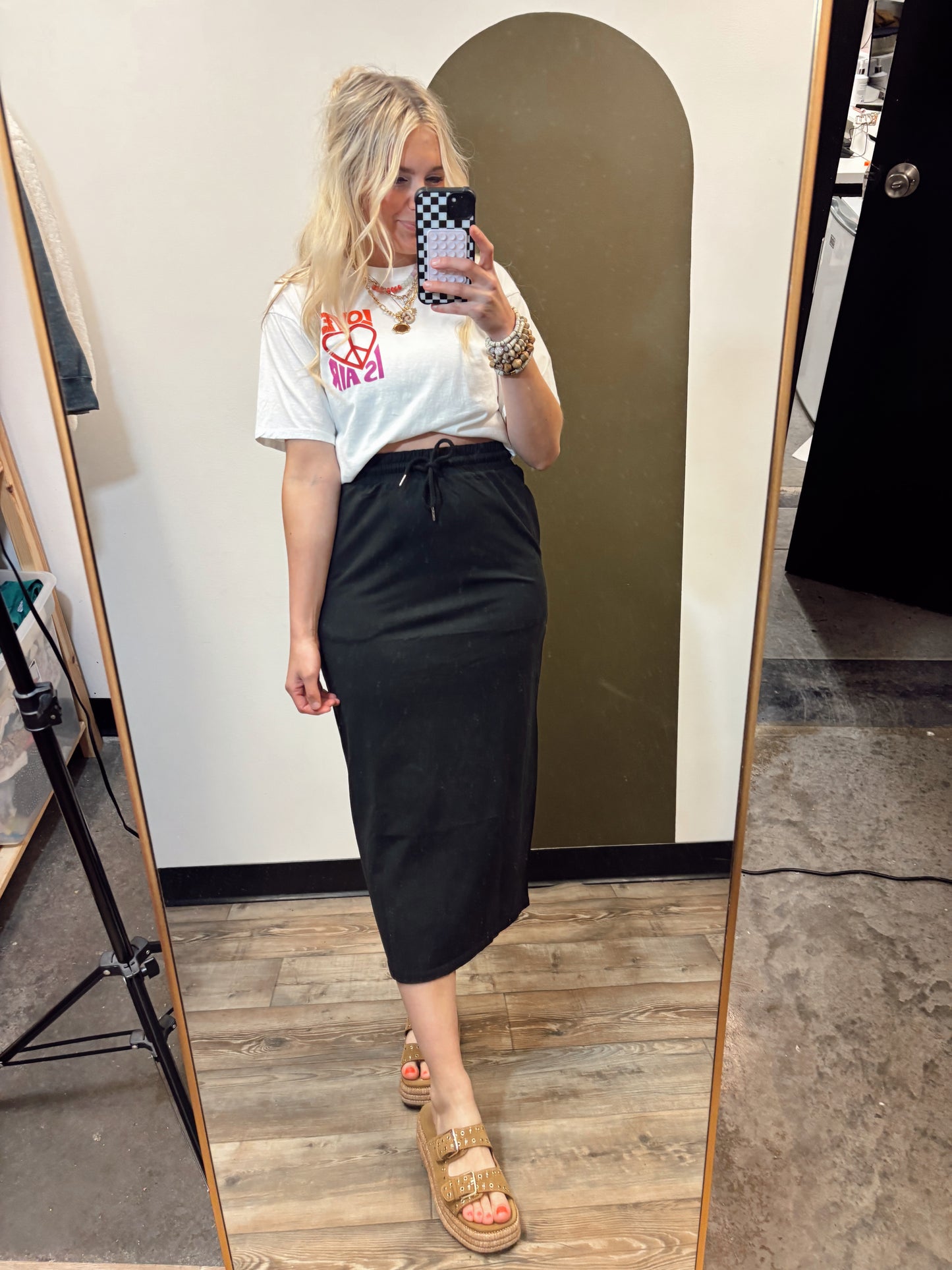 Debbie Drawstring Maxi Skirt (Black)