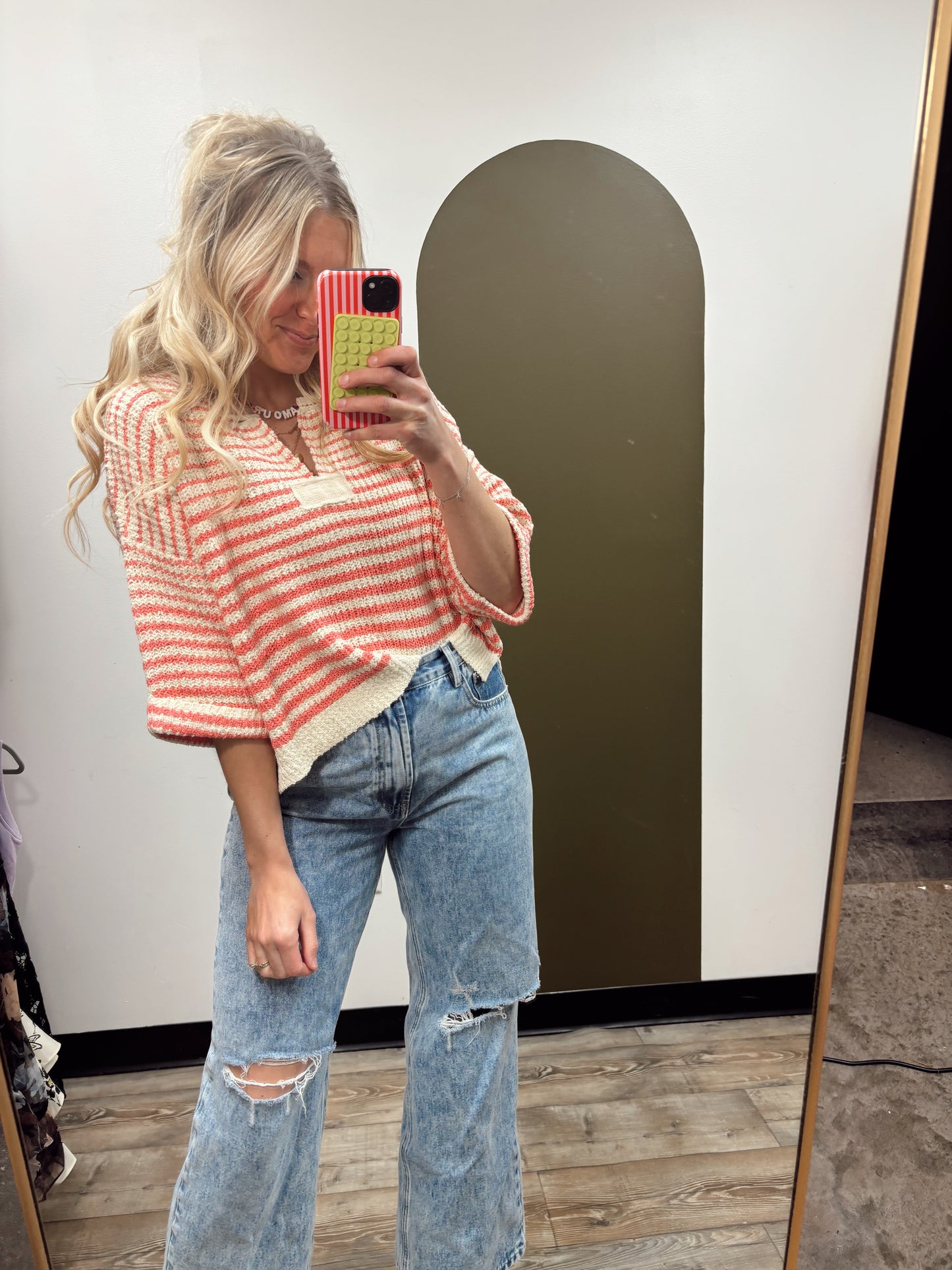 Jordyn Stripe Sweater (Coral)