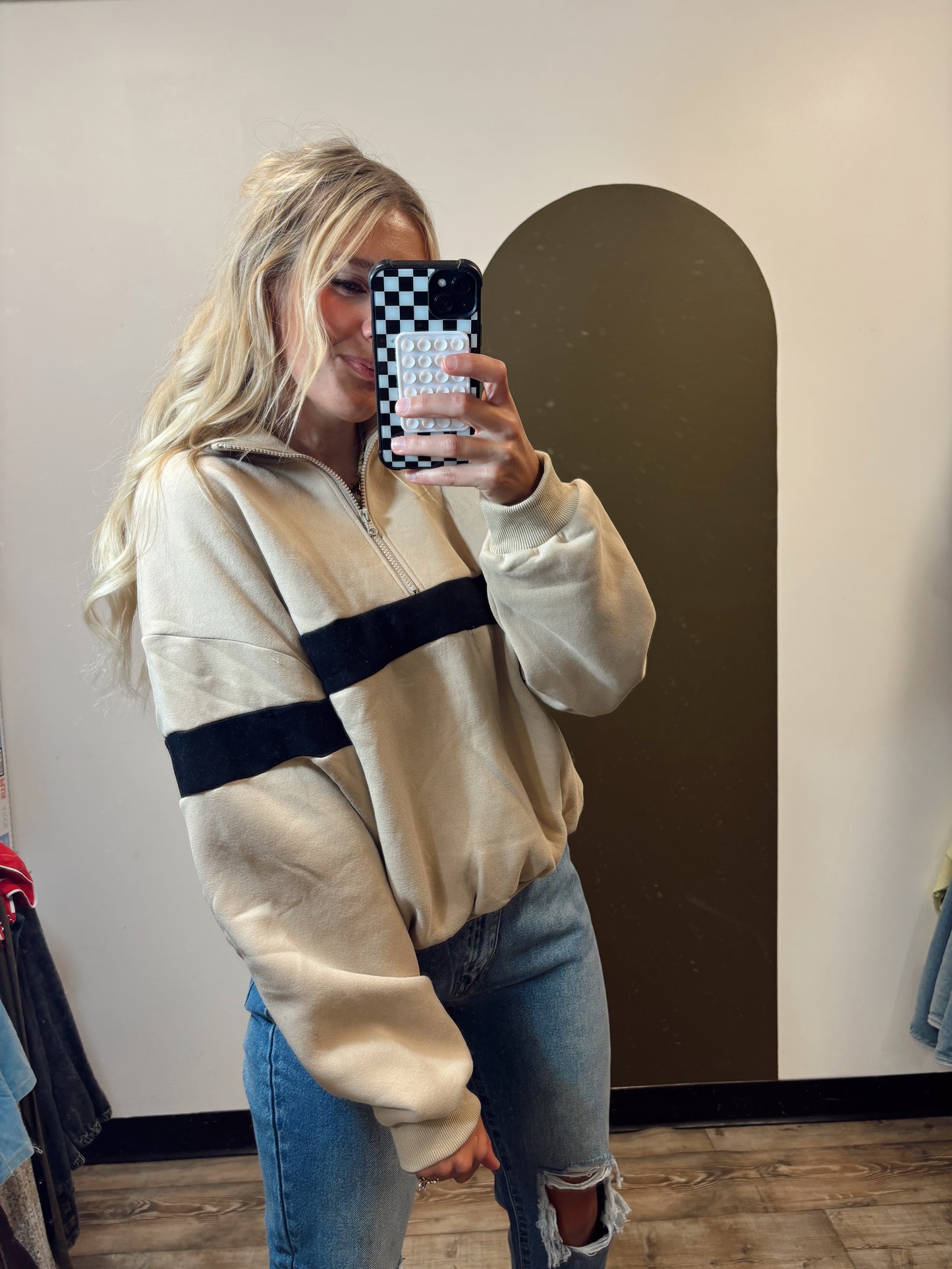 Undergrad Stripe Sweat Top (Taupe/Black)