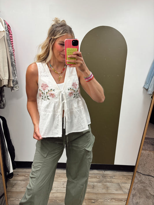 Ashlyn Flower Emb Tie Vest