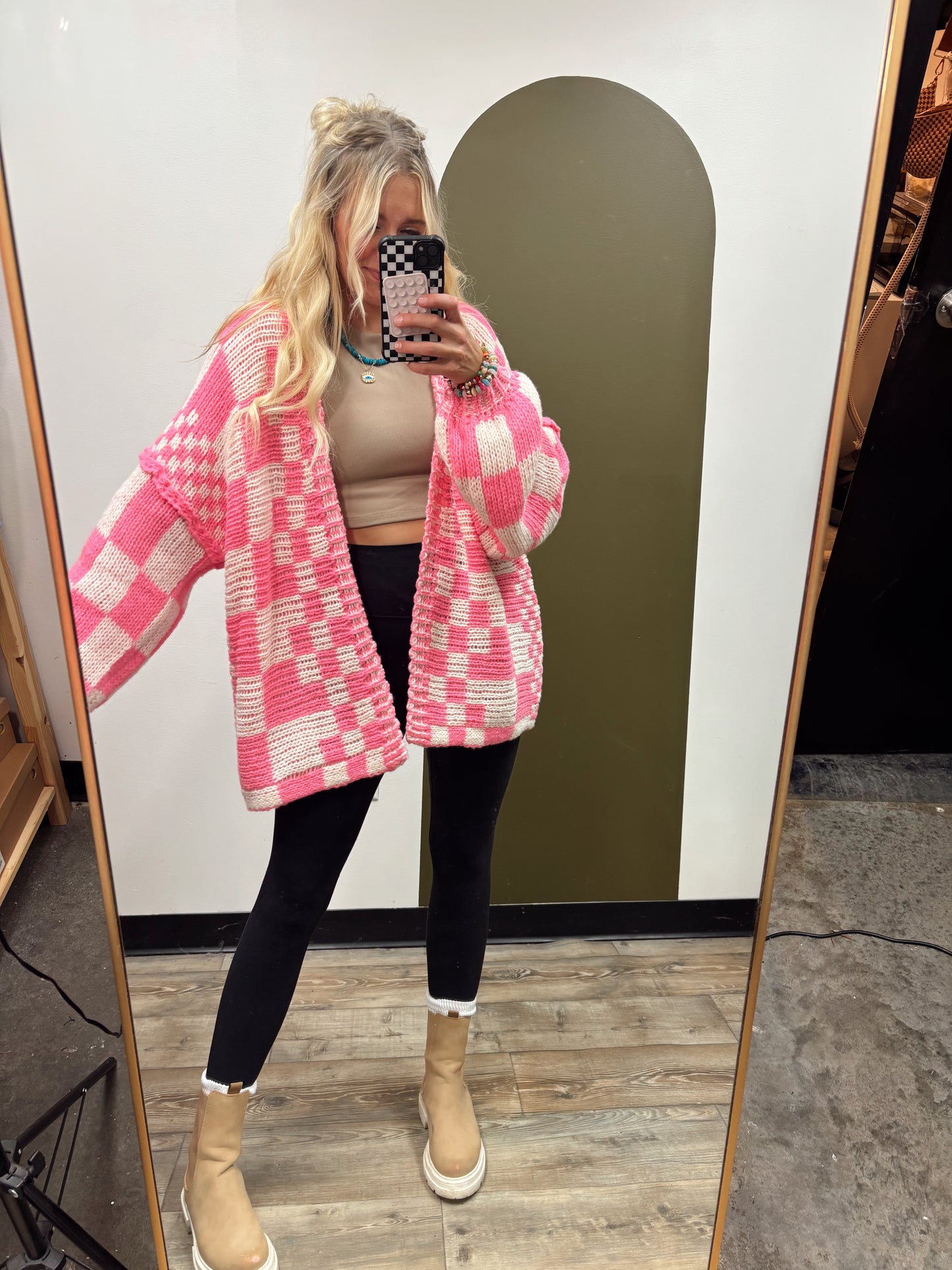 Come Around Check Cardy (Pink)