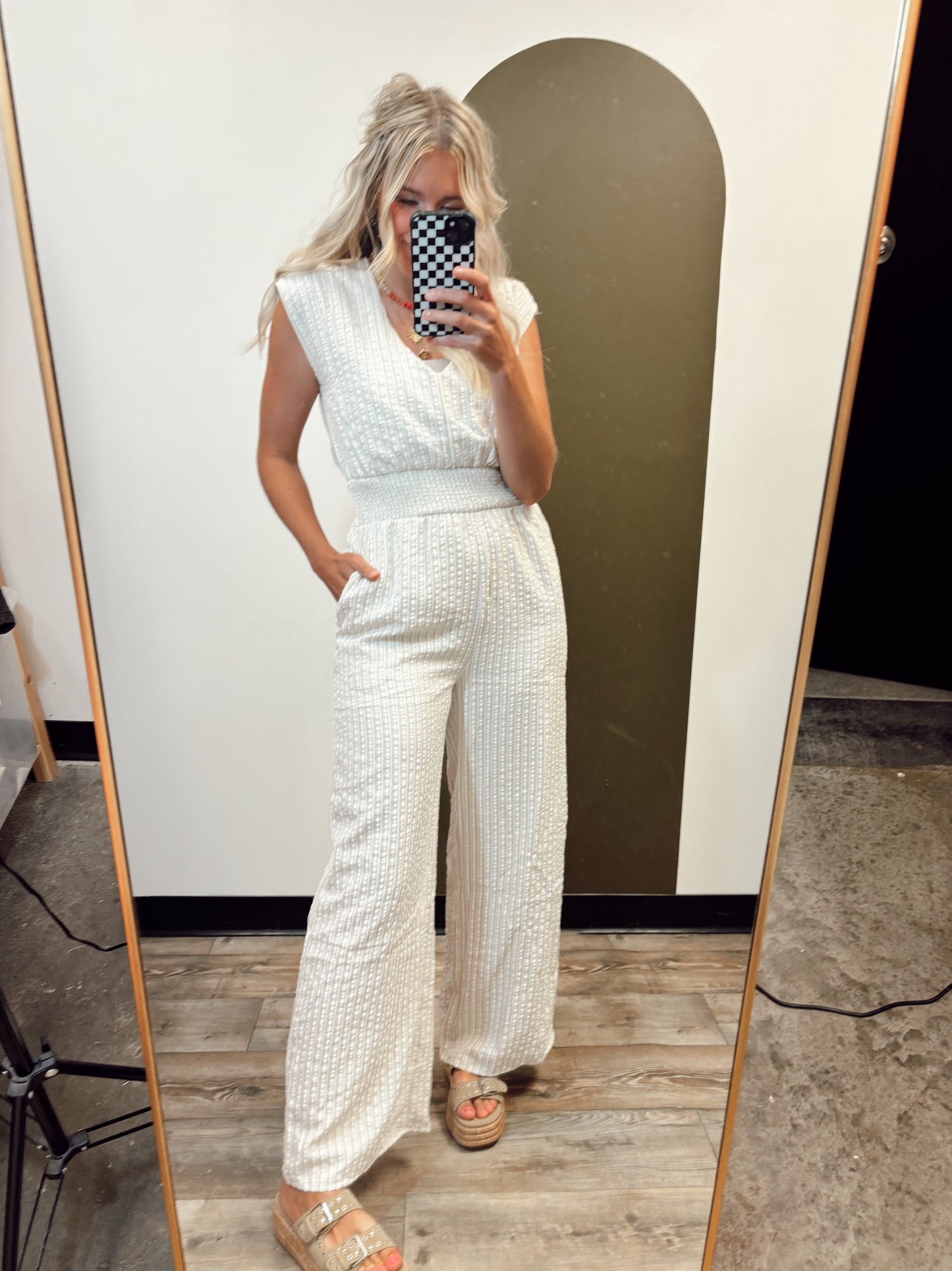 Maggie Stripe Jumpsuit (Taupe)