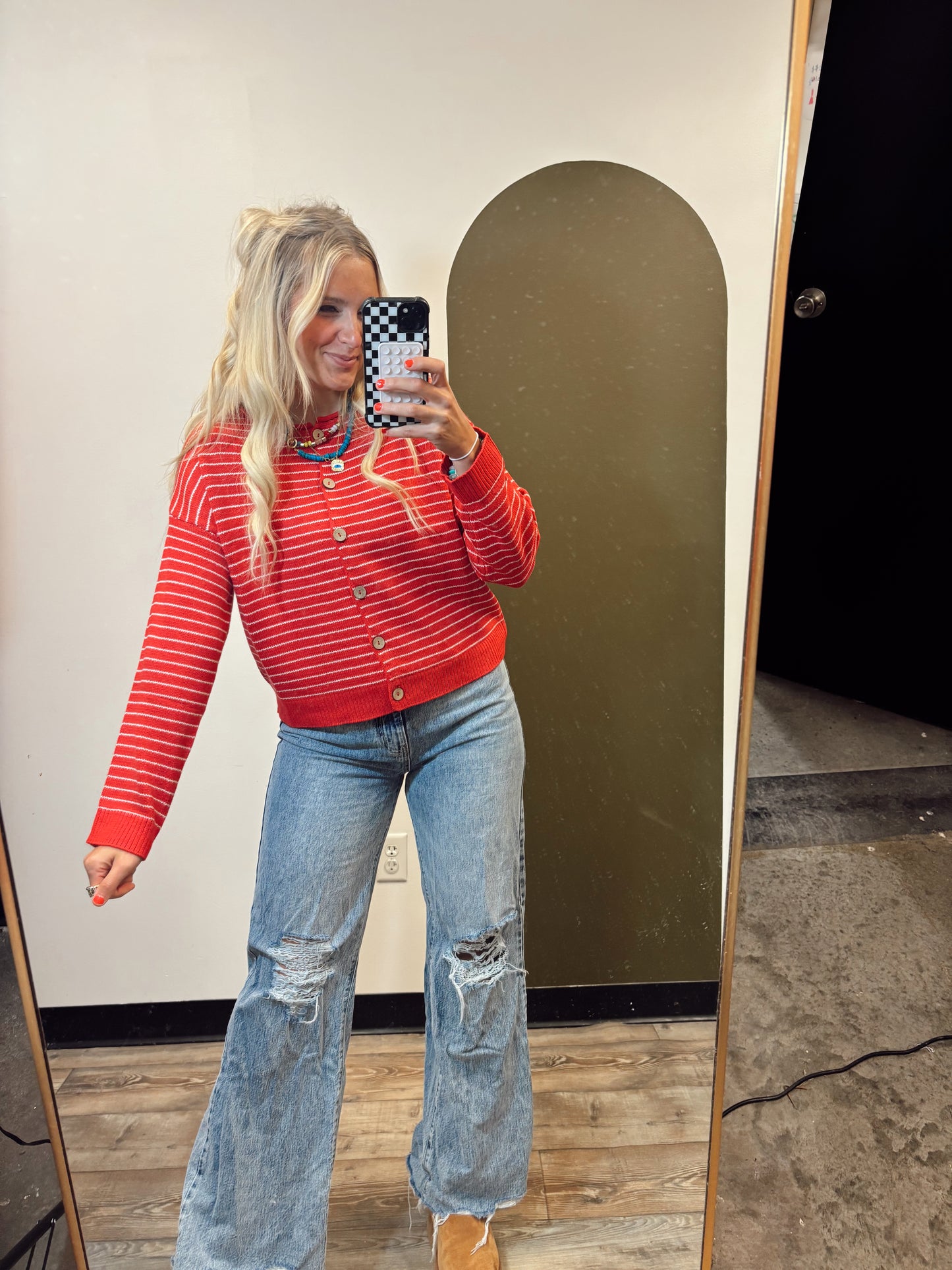 Wren Raw Edge Cardigan (Red)