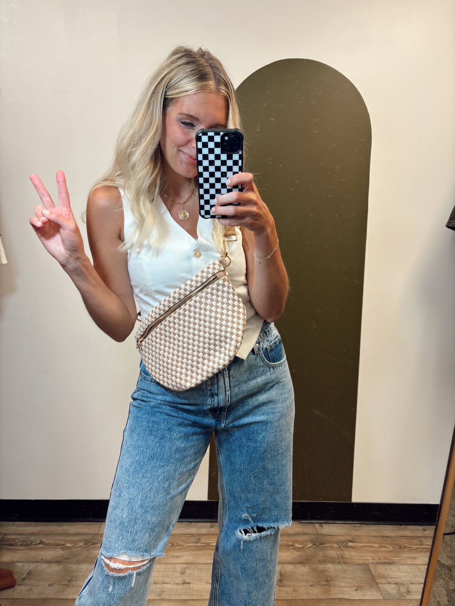 Westlyn Woven Bum Bag (Taupe Checked)