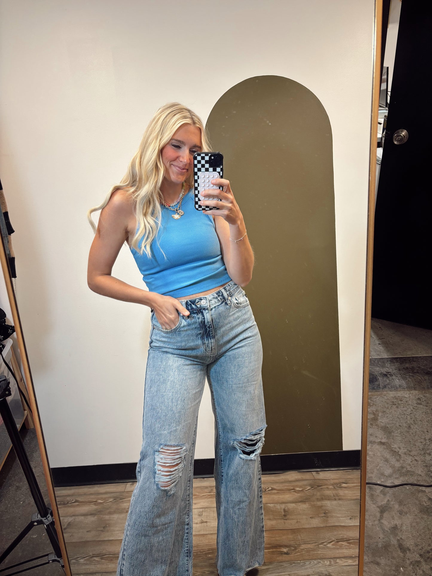 Rashida Rib Crop Tank (Blue)