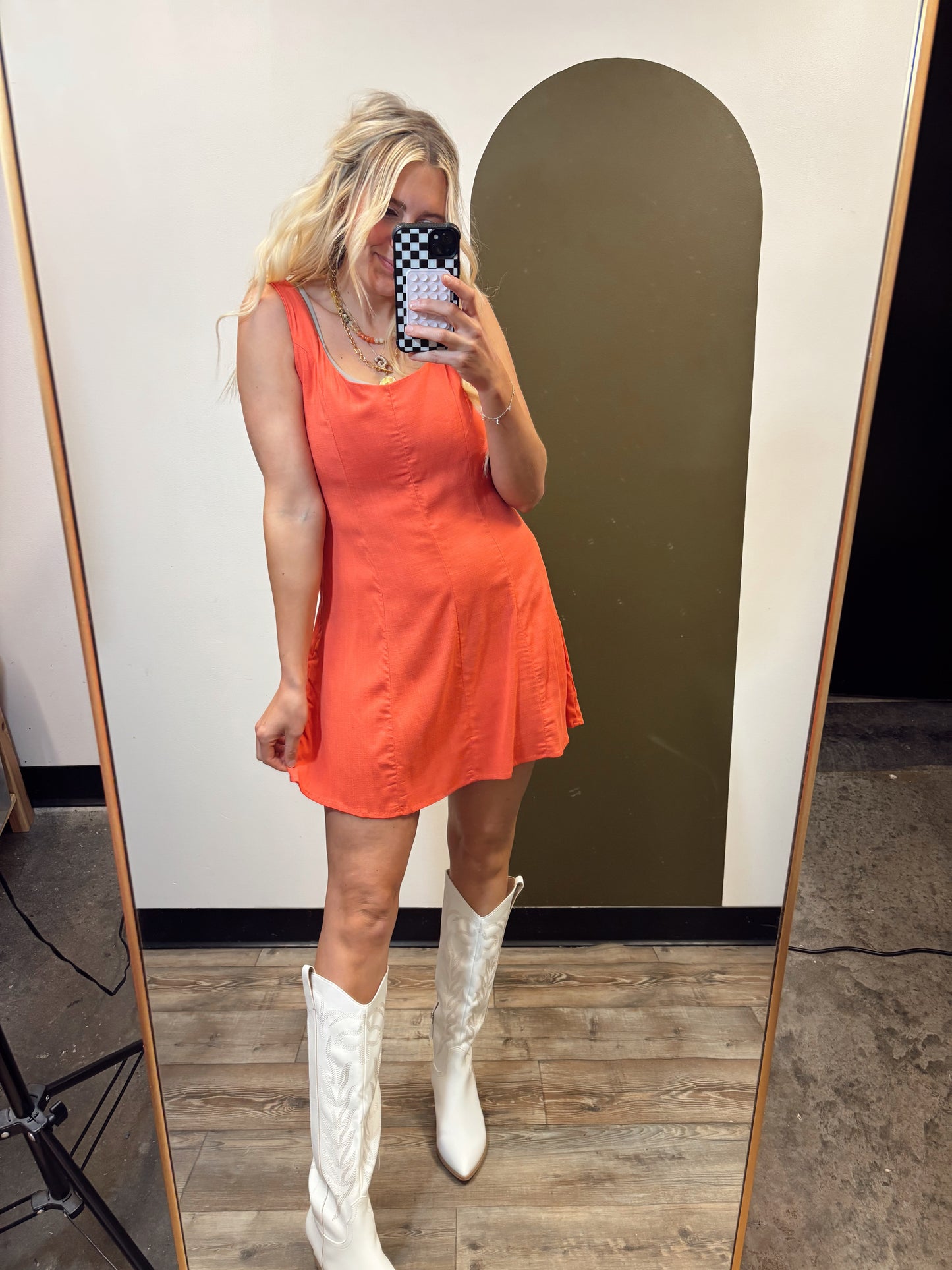 Sonja Linen Dress (Coral)