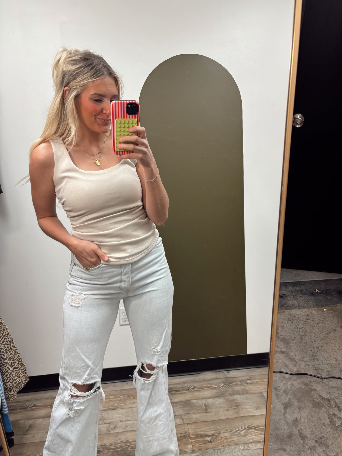 Rena Ruched Tank (Beige)