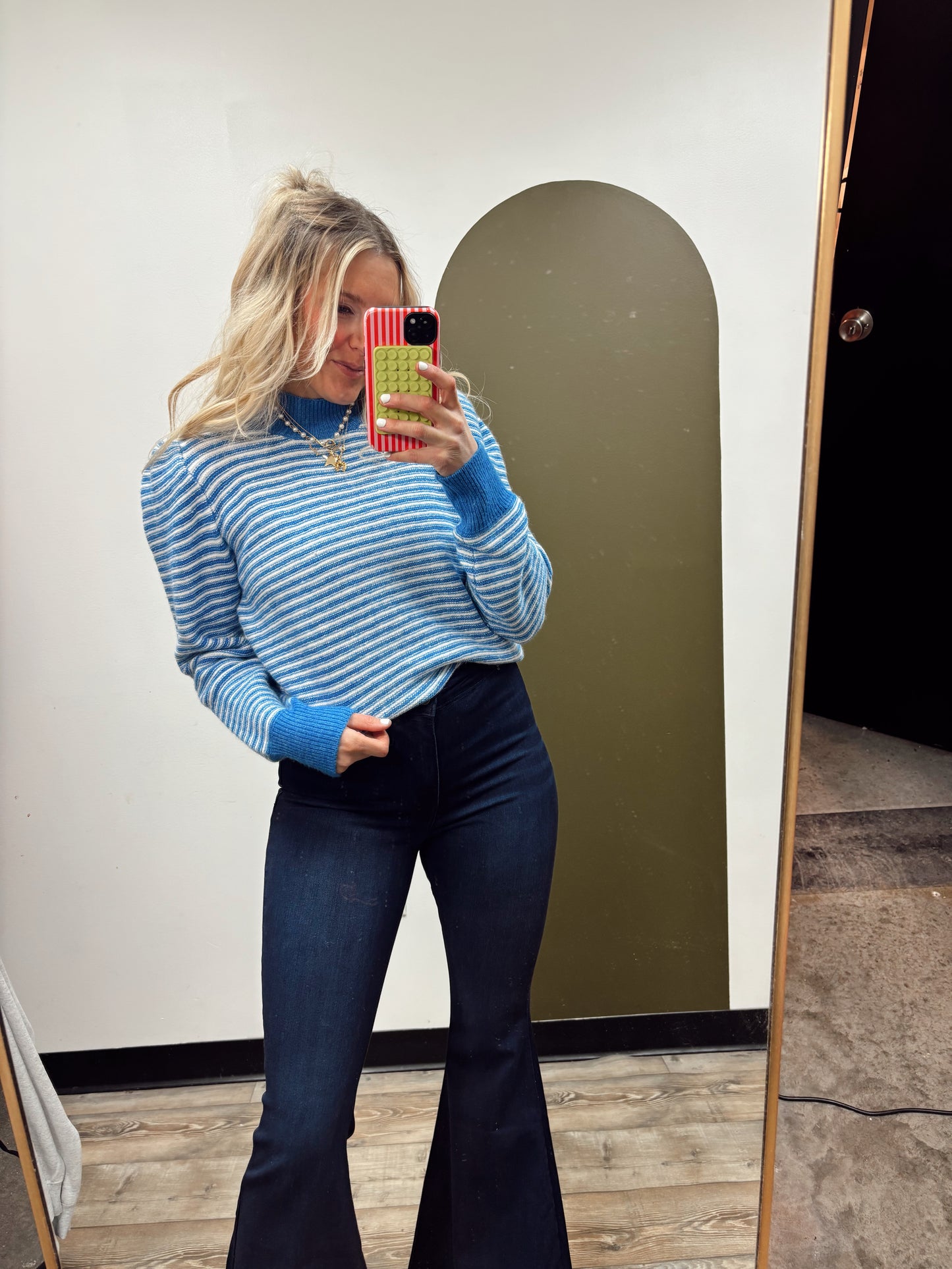 Melody Stripe Shoulder Sweater (Blue)