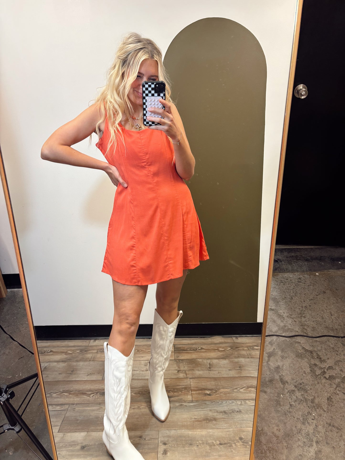 Sonja Linen Dress (Coral)