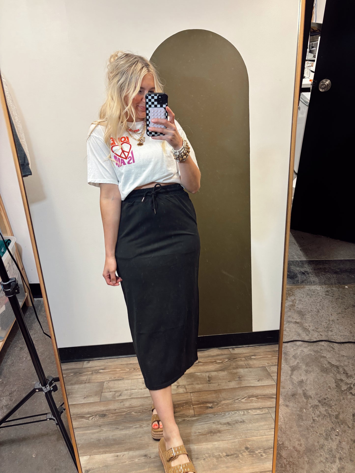 Debbie Drawstring Maxi Skirt (Black)