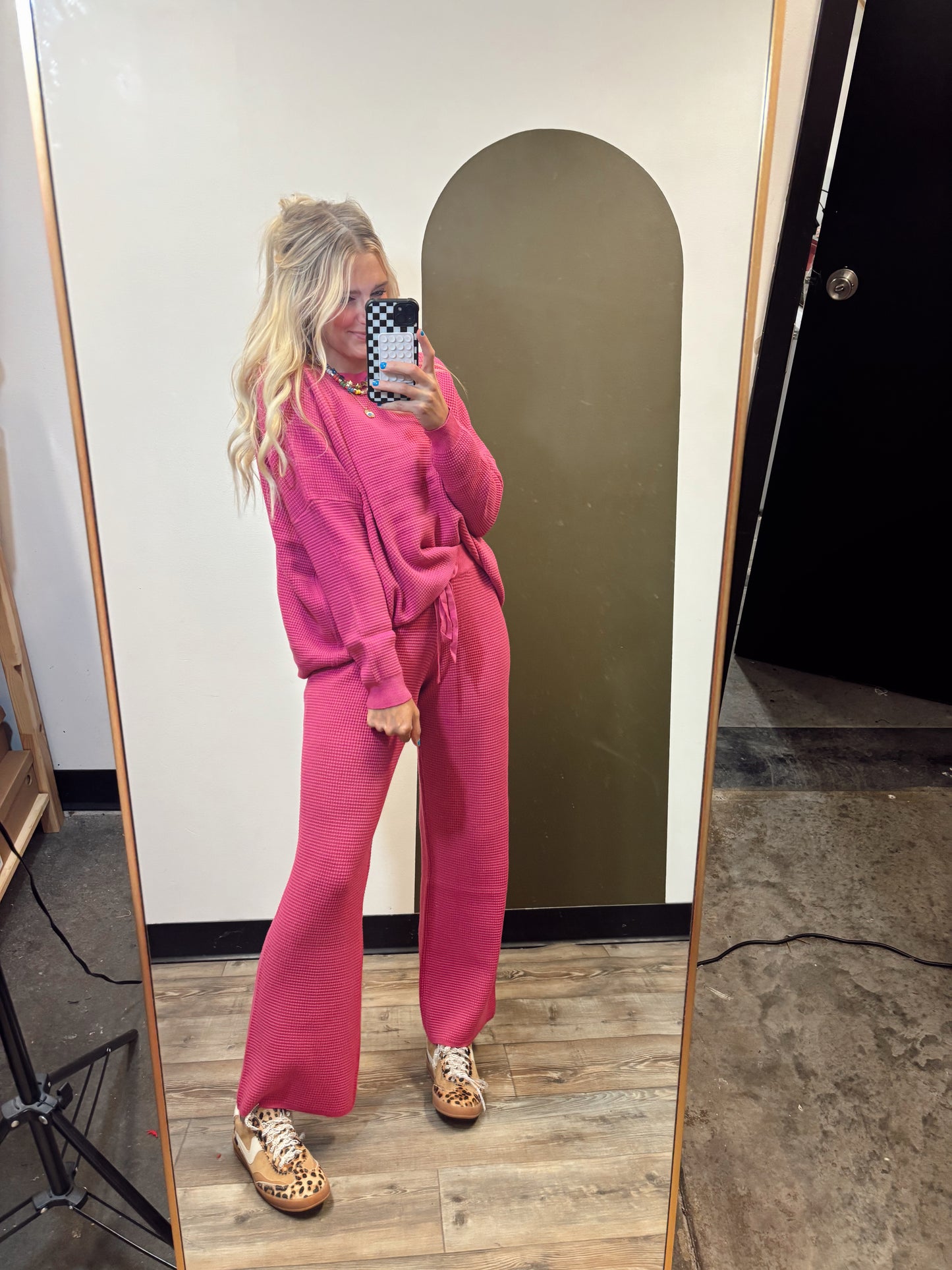 Rosy Textured Sweater Set