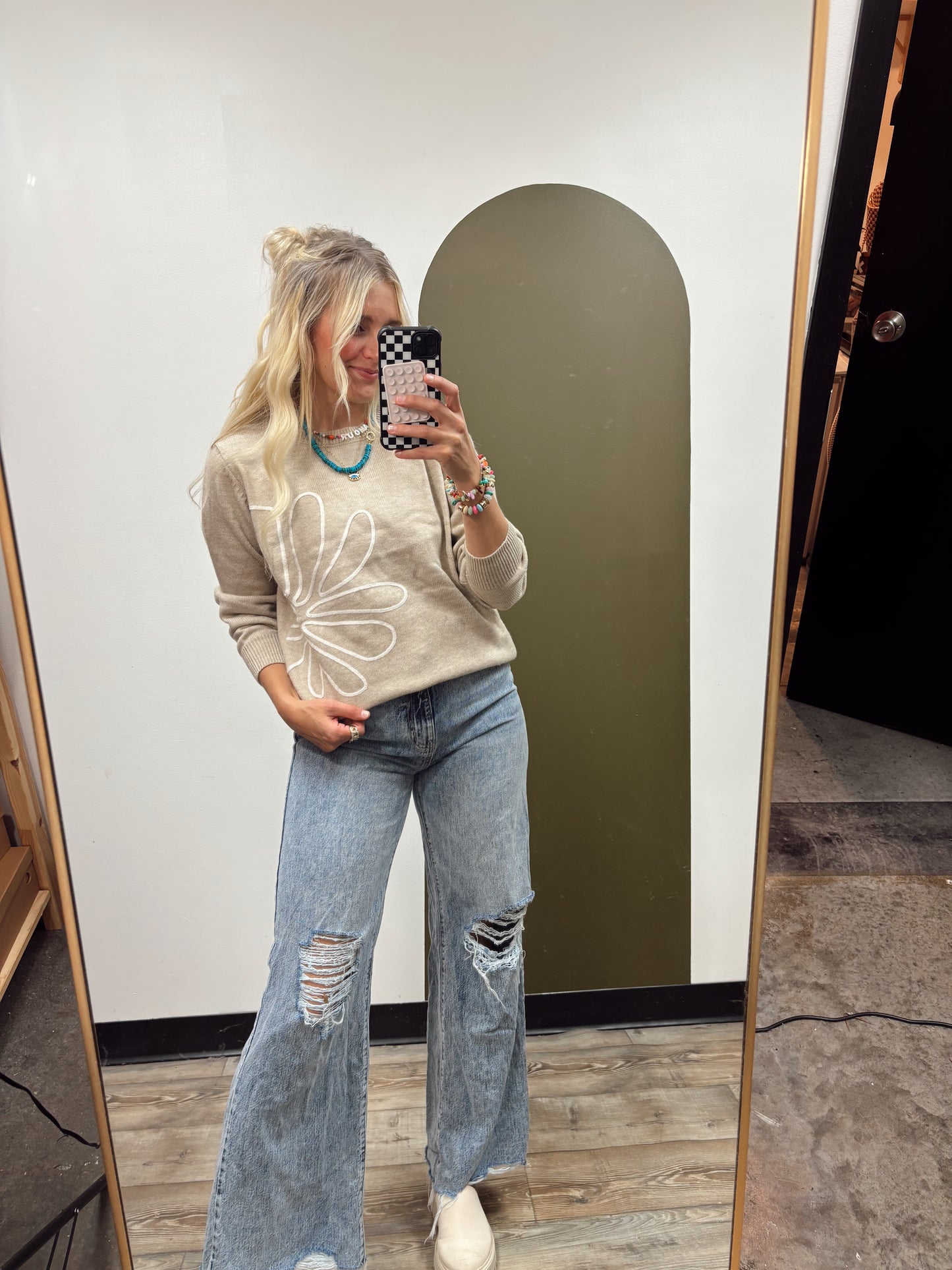Kaia Emb Sweater (Taupe)