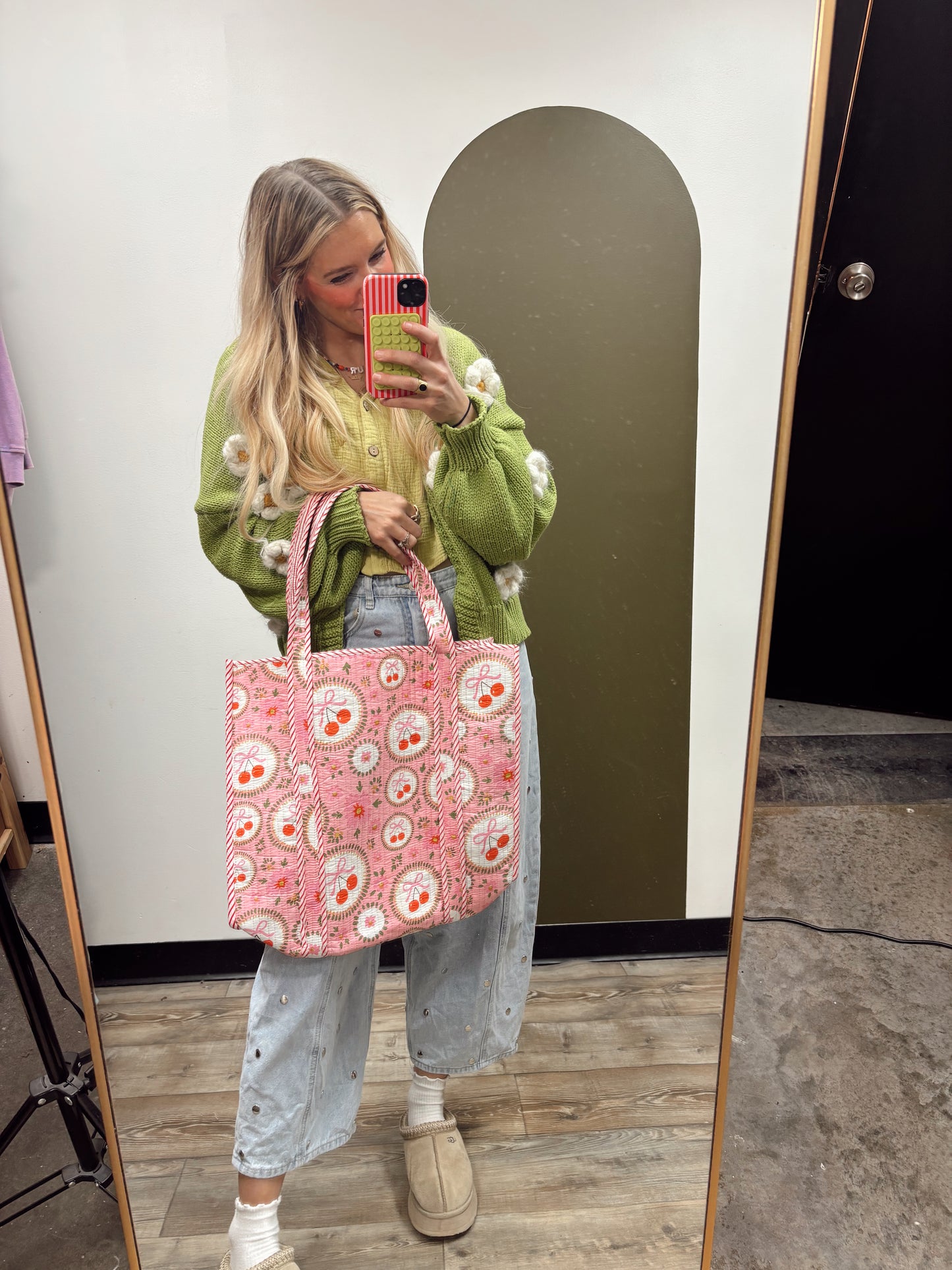 Cherries & Bows Quilted Tote