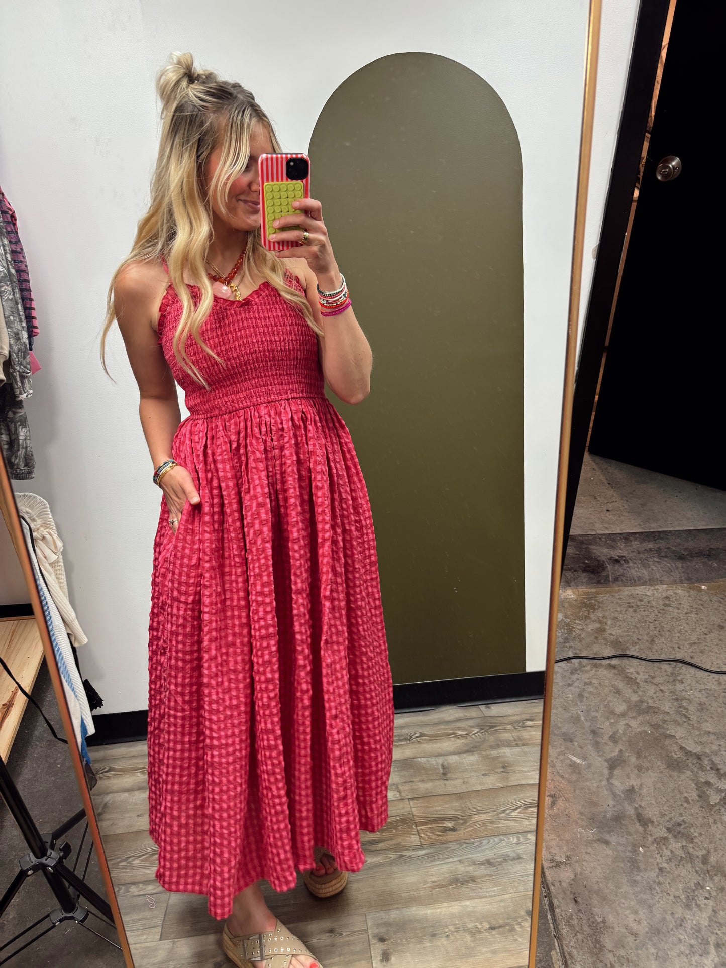 Chelsea Gingham Maxi Dress (Cherry)