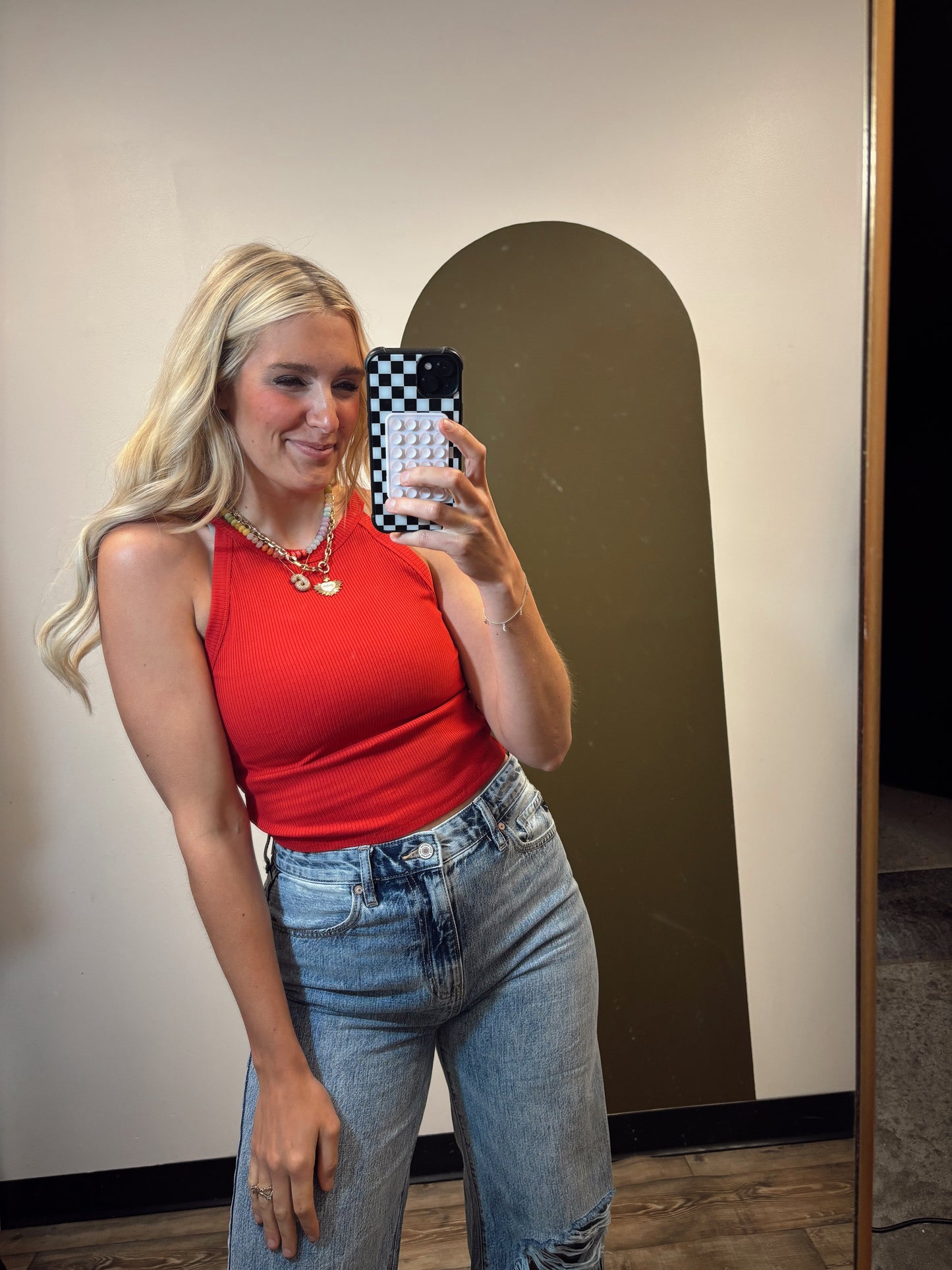 Rashida Rib Crop Tank (Red)