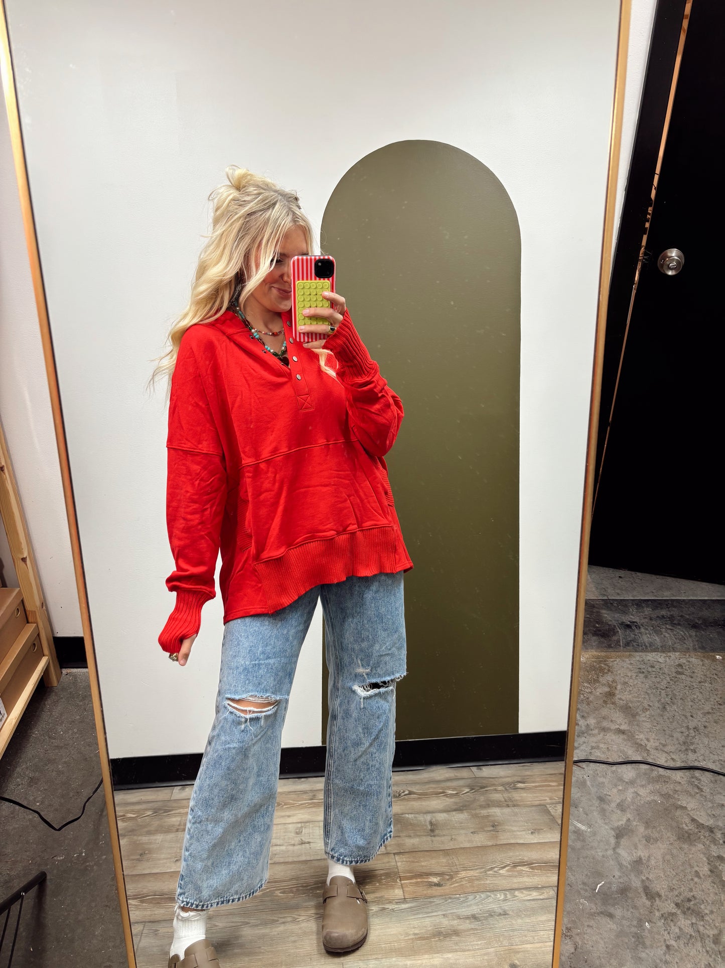 Boxy Hoody Top (Red)
