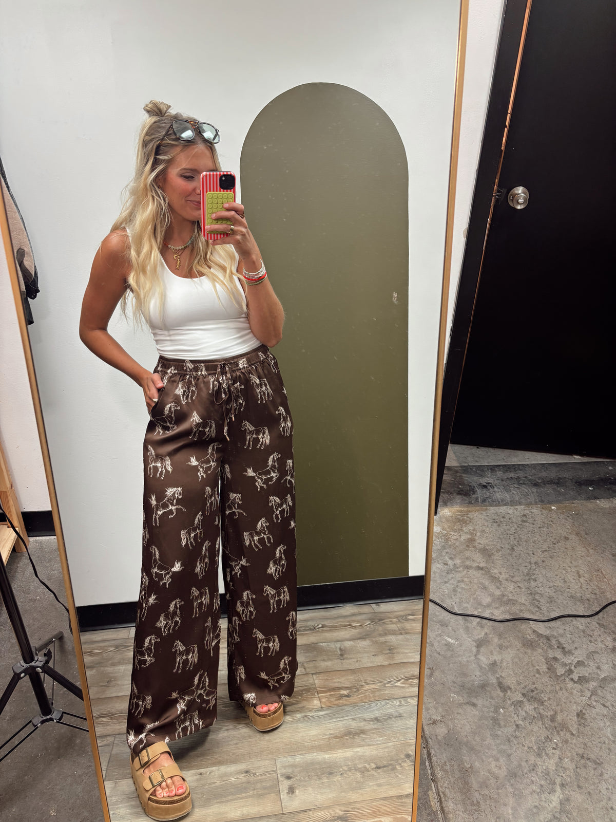 Horse Print Satin Pant (Chocolate)