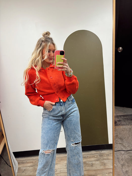 Kinsley Fuzzy Cardigan (Red)