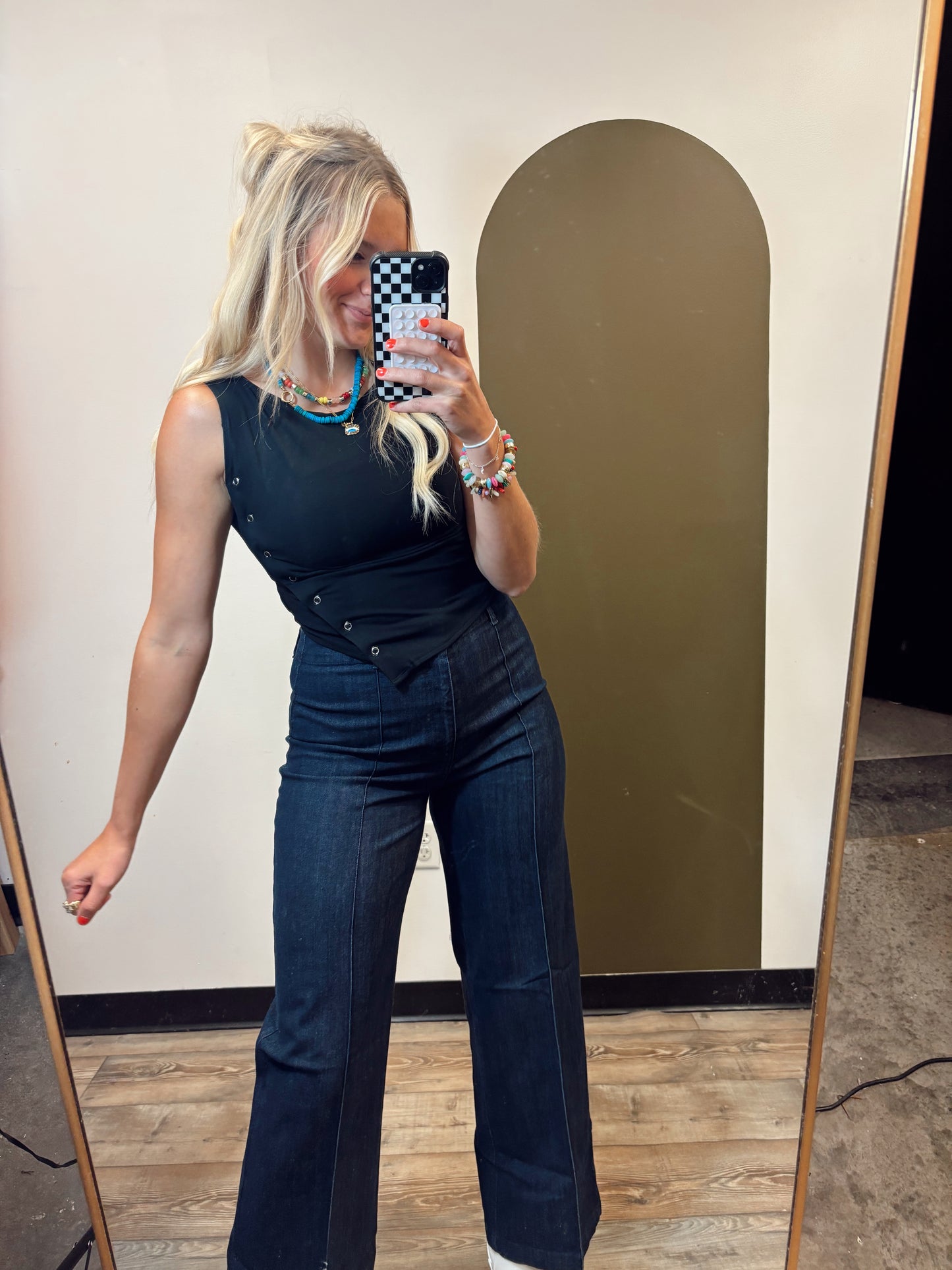 Saige Button Detail Tank (Black)