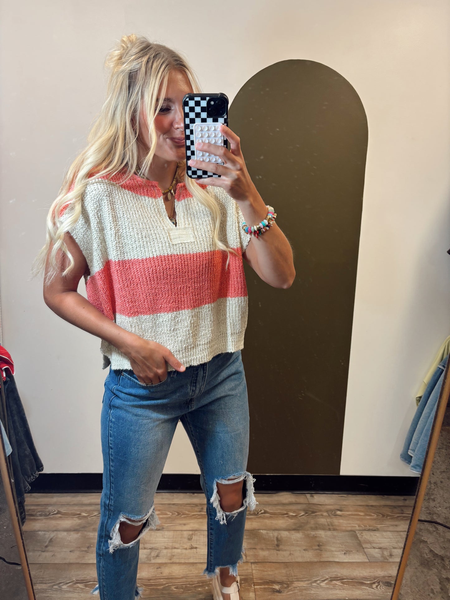 Diana S/S Stripe Sweater (Coral)