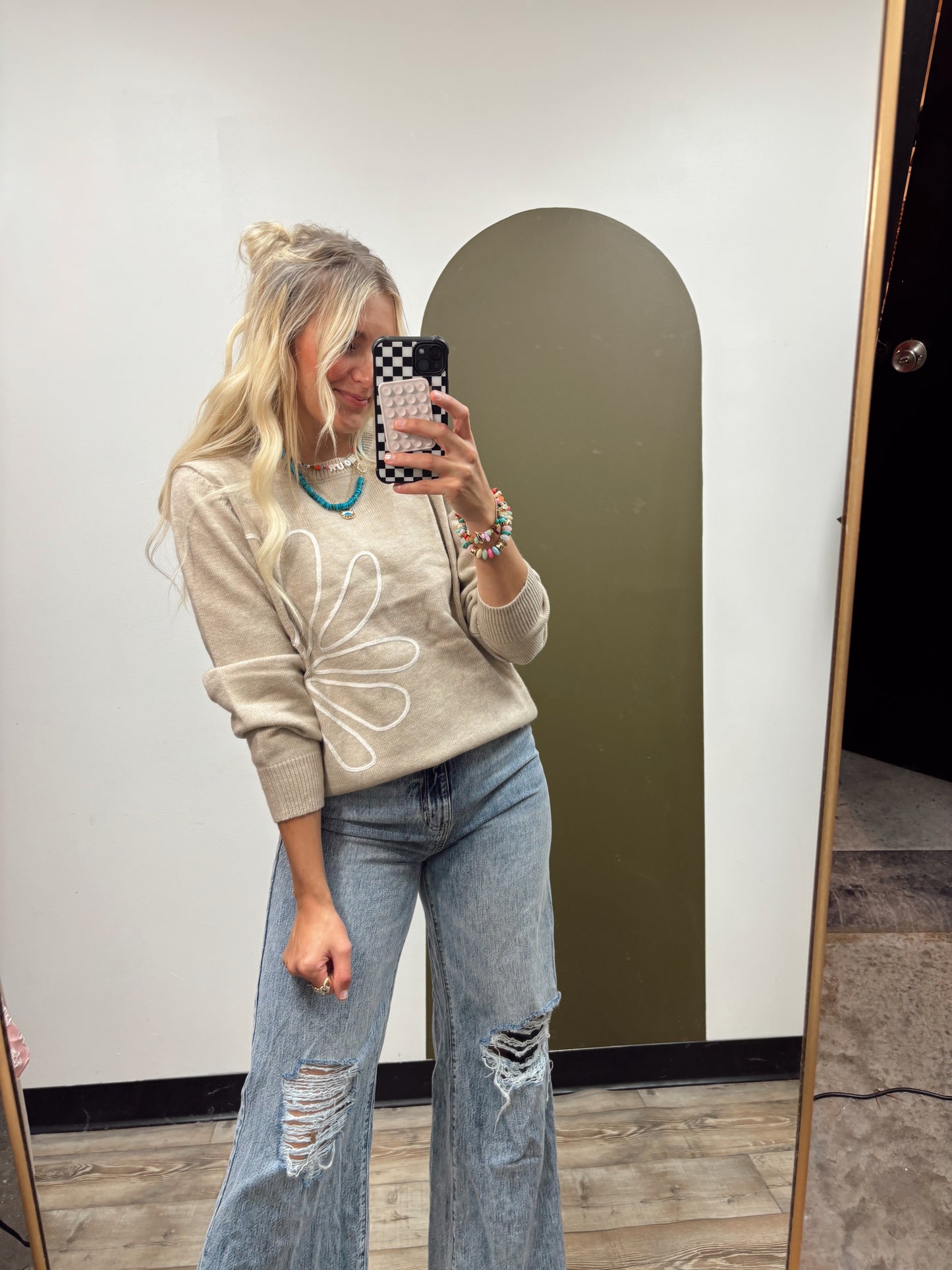 Kaia Emb Sweater (Taupe)