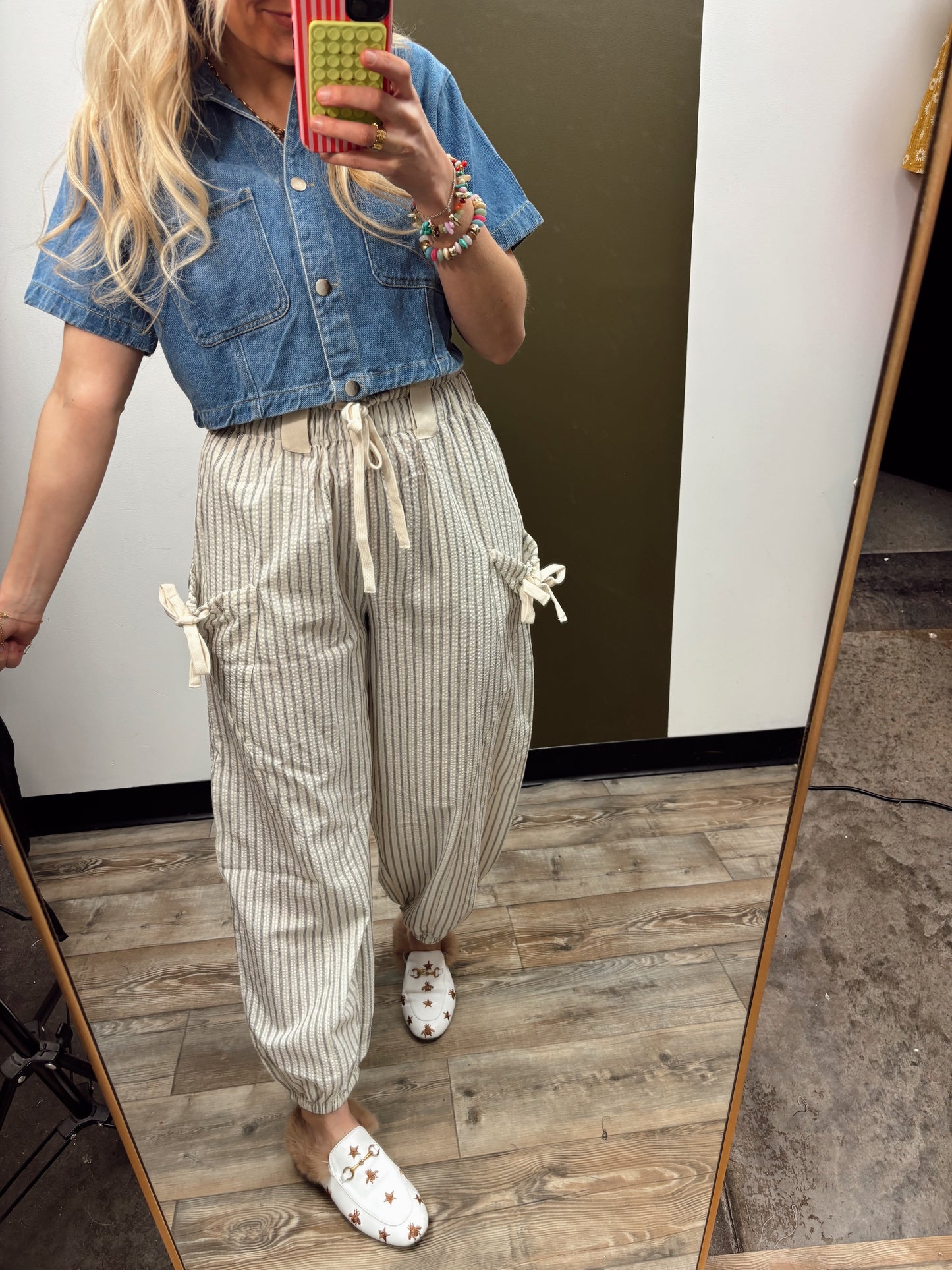 Seersucker Bow Detail Pant