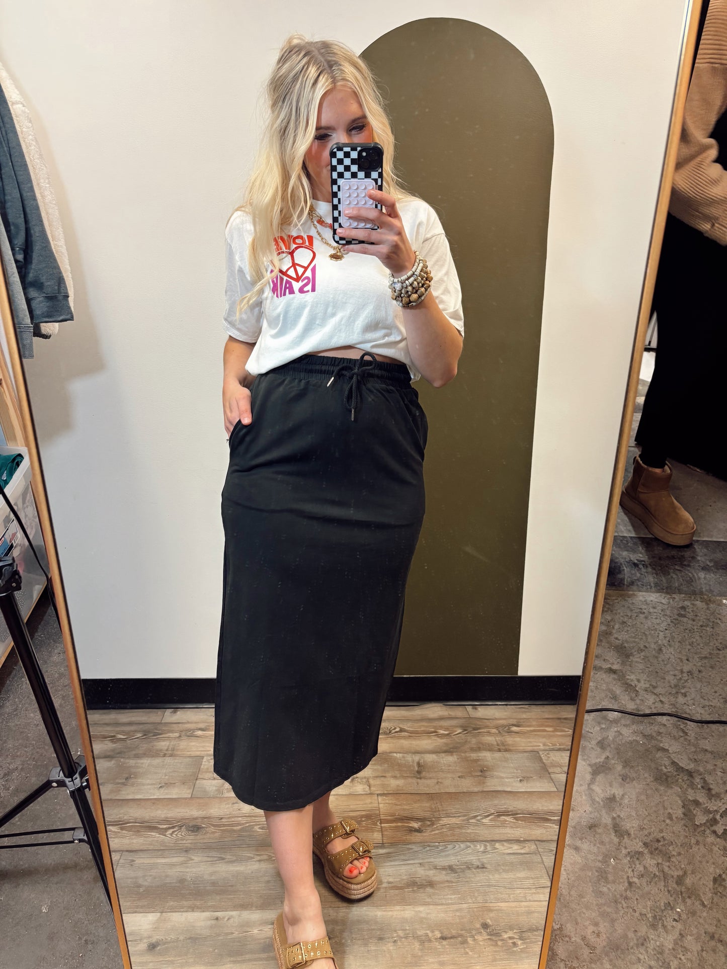 Debbie Drawstring Maxi Skirt (Black)
