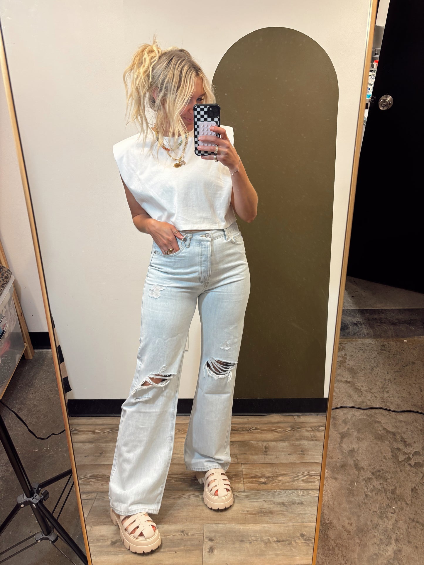 Wide Leg Distressed Denim