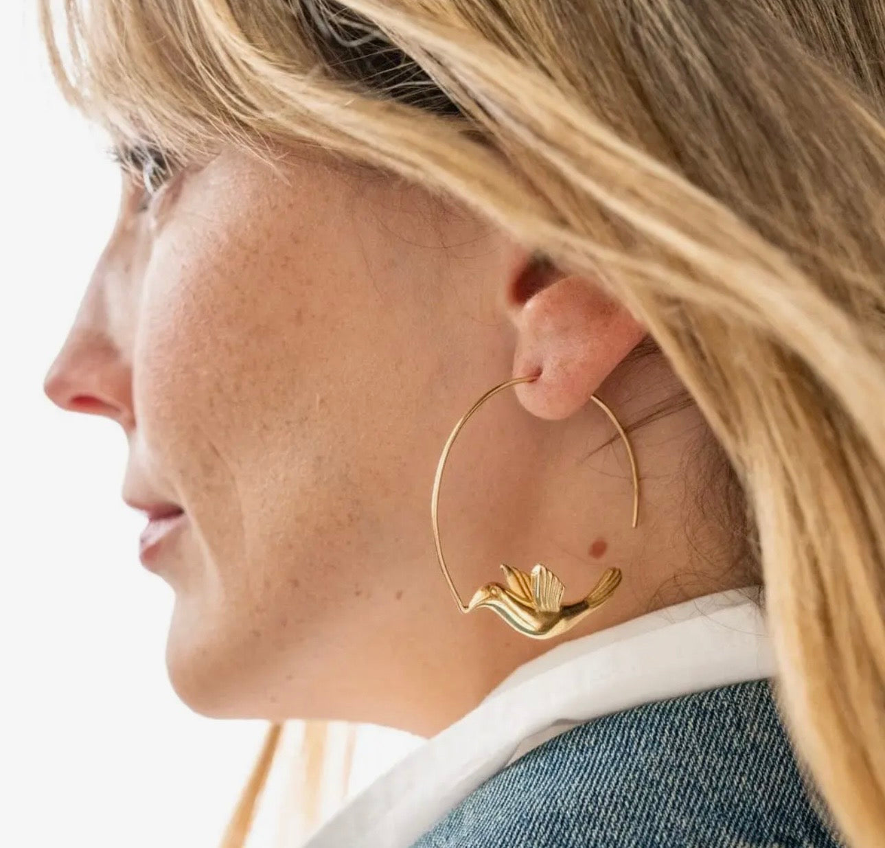 Wren Bird Hoop Earring