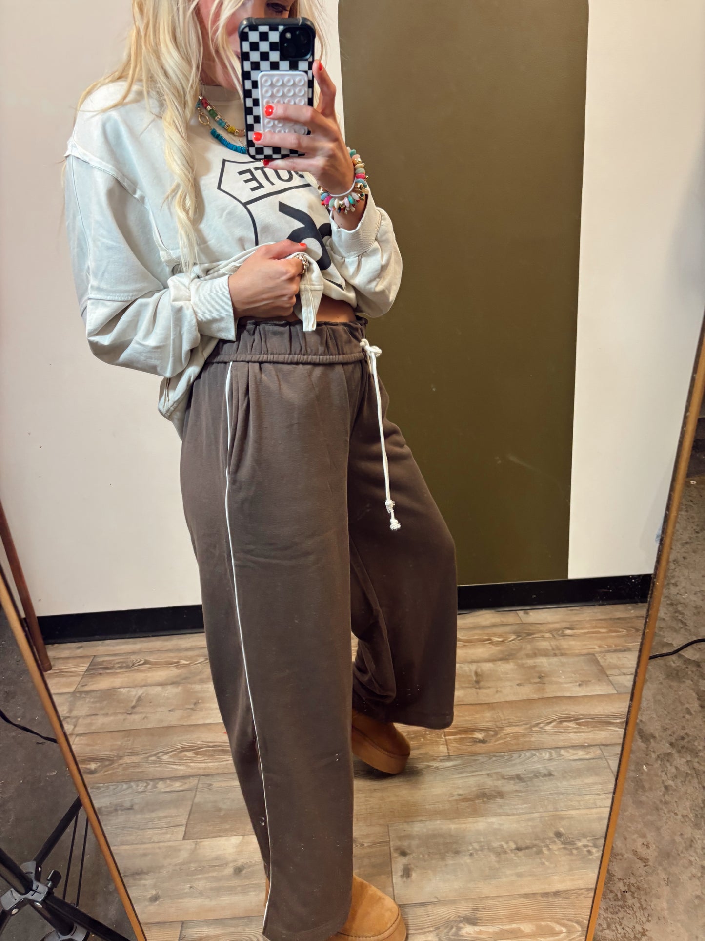 Callie Fold Over Lounge Pant (Brown)