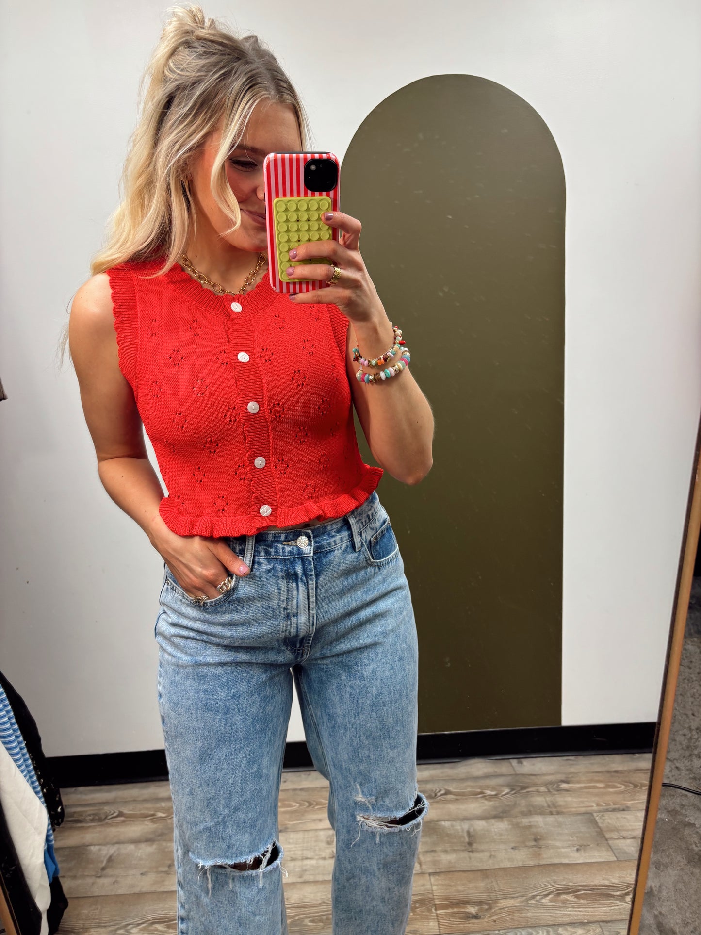 Stella Ruffle Sweater Top (Red)