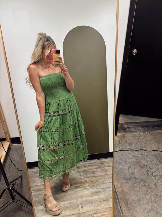 Vineyard Eyelet Dress (Green)