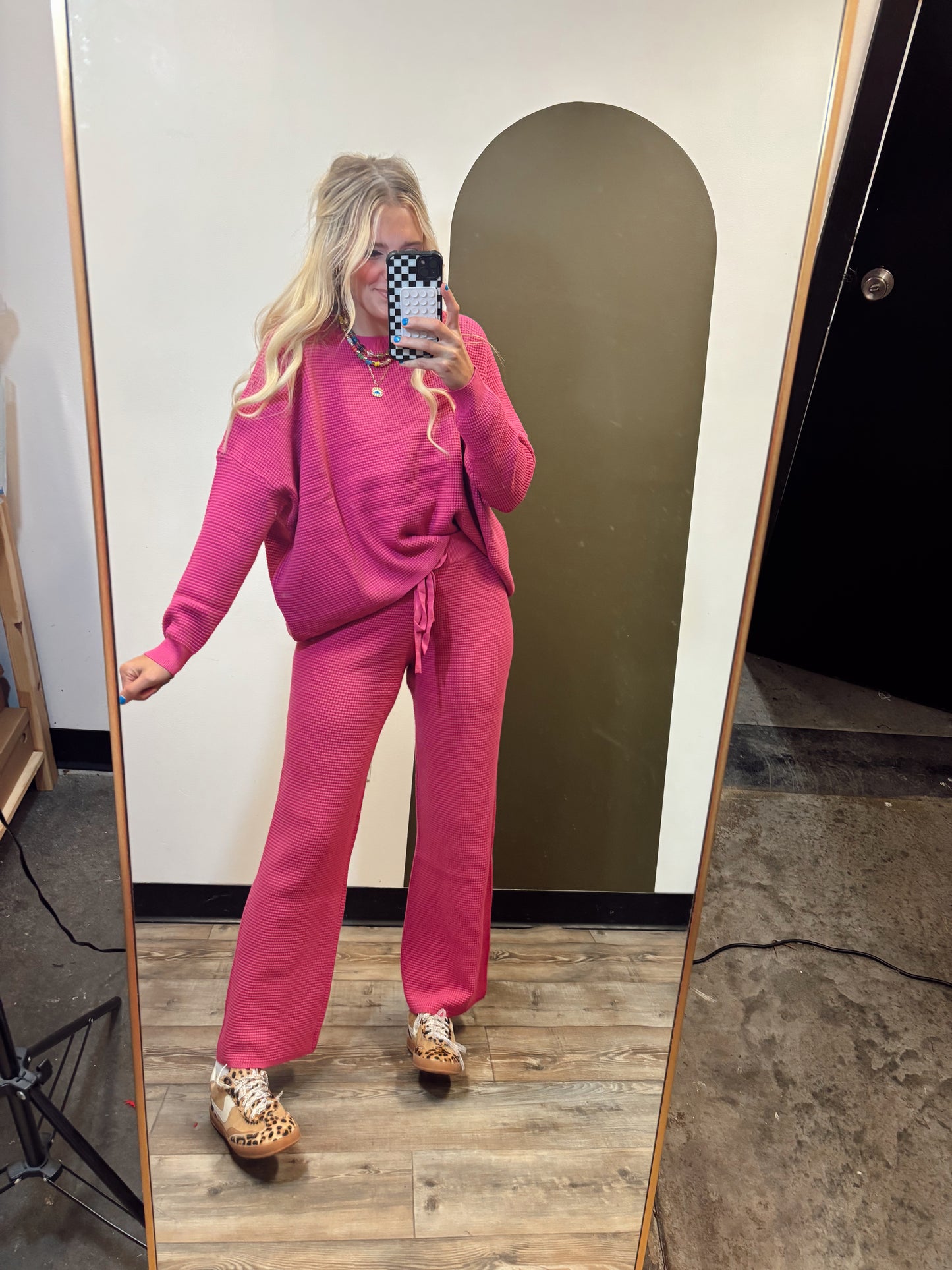 Rosy Textured Sweater Set