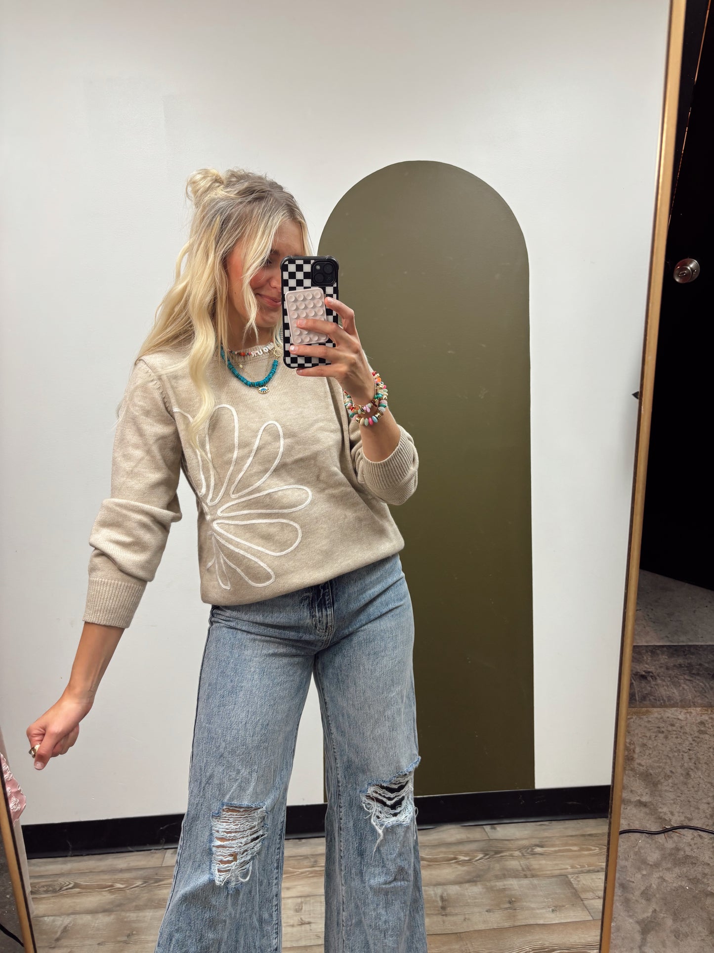 Kaia Emb Sweater (Taupe)