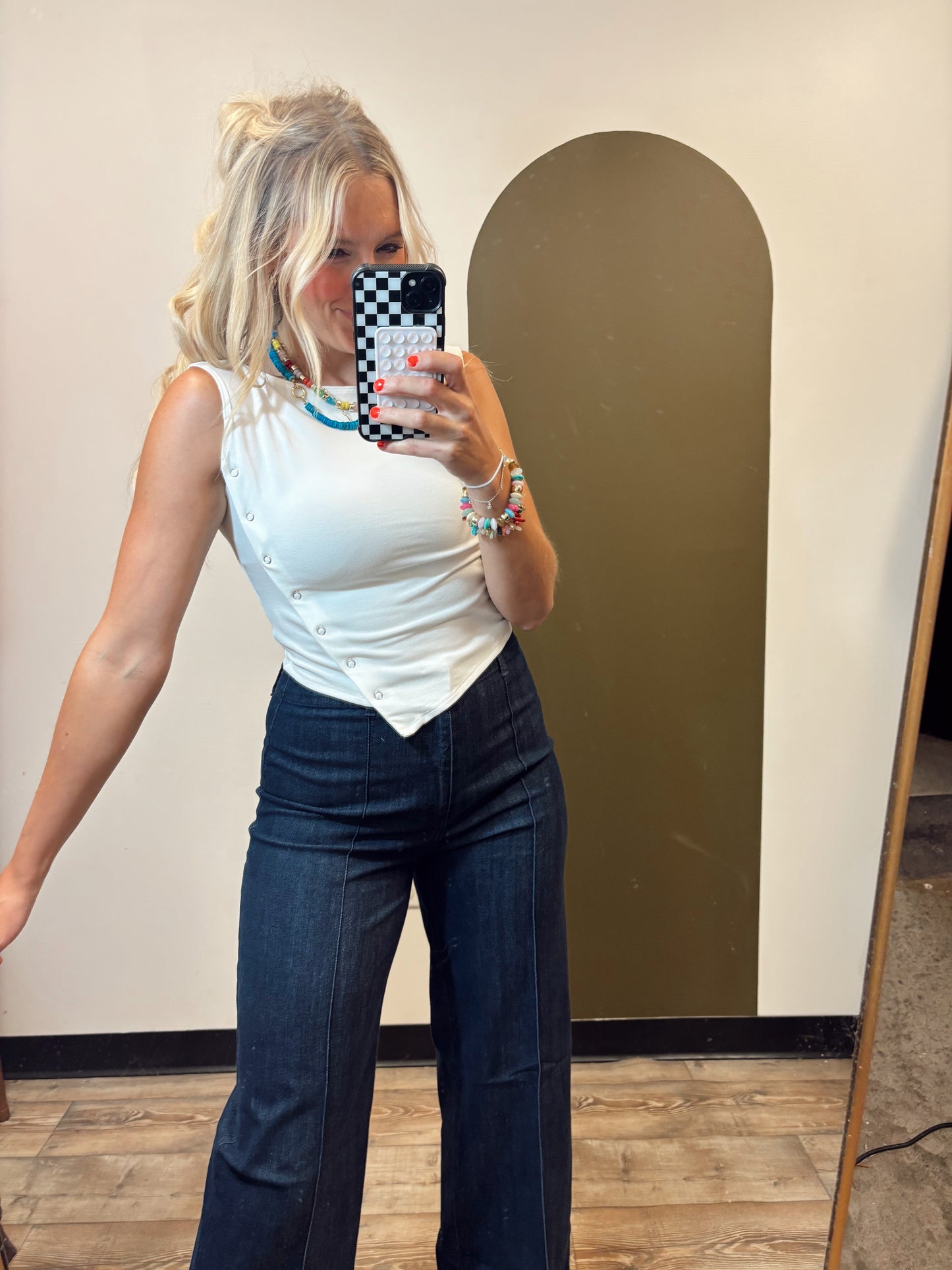 Saige Button Detail Tank (White)