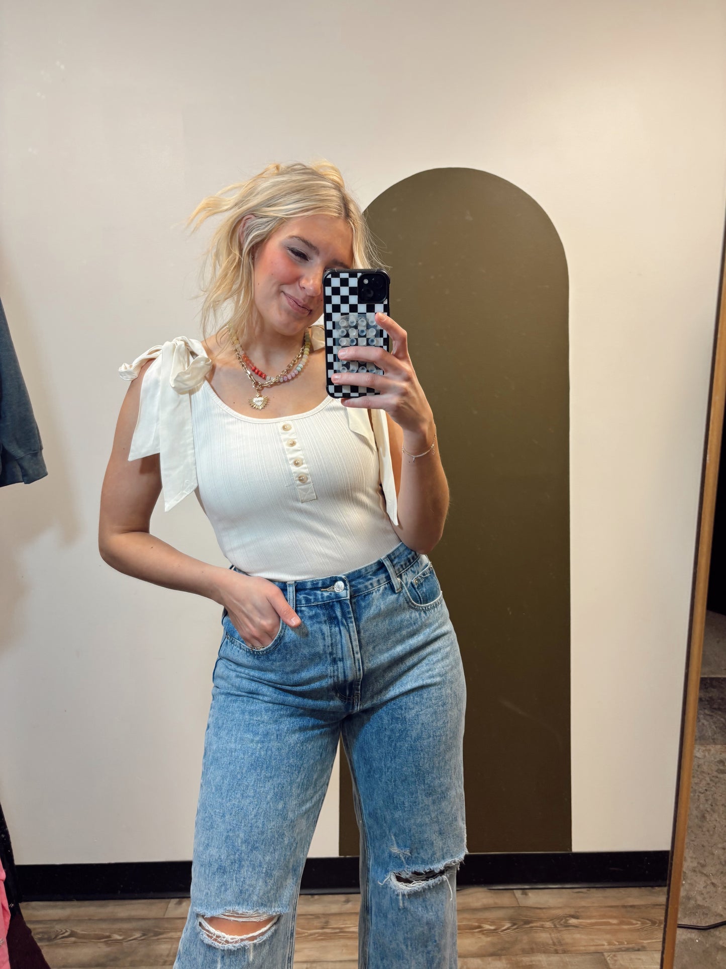 Bow Shoulder Tank (Ivory)